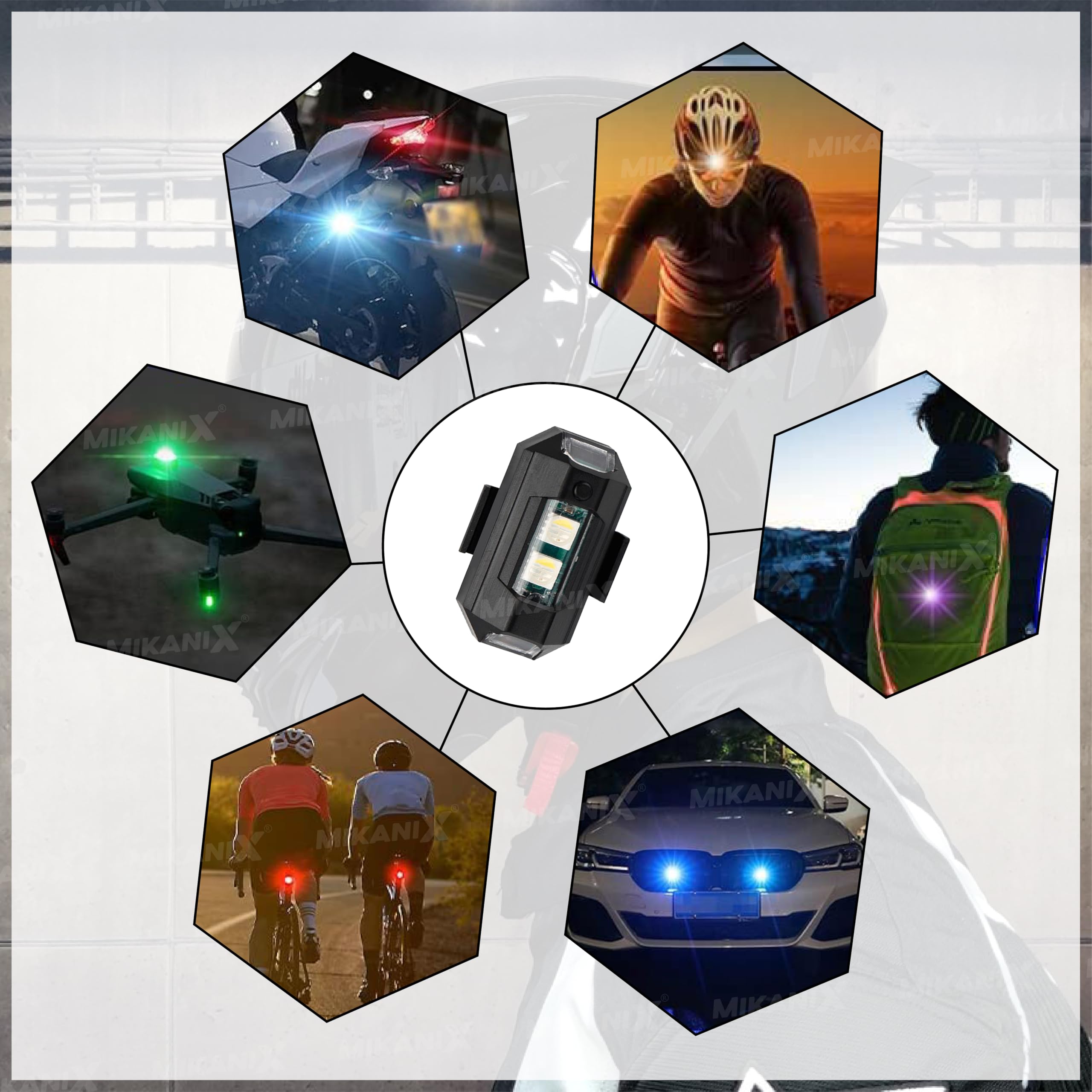 OBEROI'S TRADERS ABS Plastic 7 Colors Led With 3 Flashing/ Blinking Modes Aircraft Strobe/Helmet Exterior Night Signal Light With Usb Rechargeable Cable Kit For Drone Flashing,Bike Bicycle