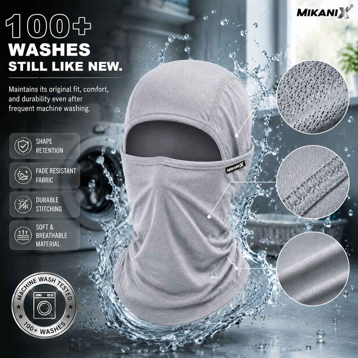 MIKANIX Full Face Balaclava Mask for Men & Women | Breathable Bike Riding Face Mask | Dust, Wind & Sun for Motorcycle, Cycling & Outdoor Sports (GREY)