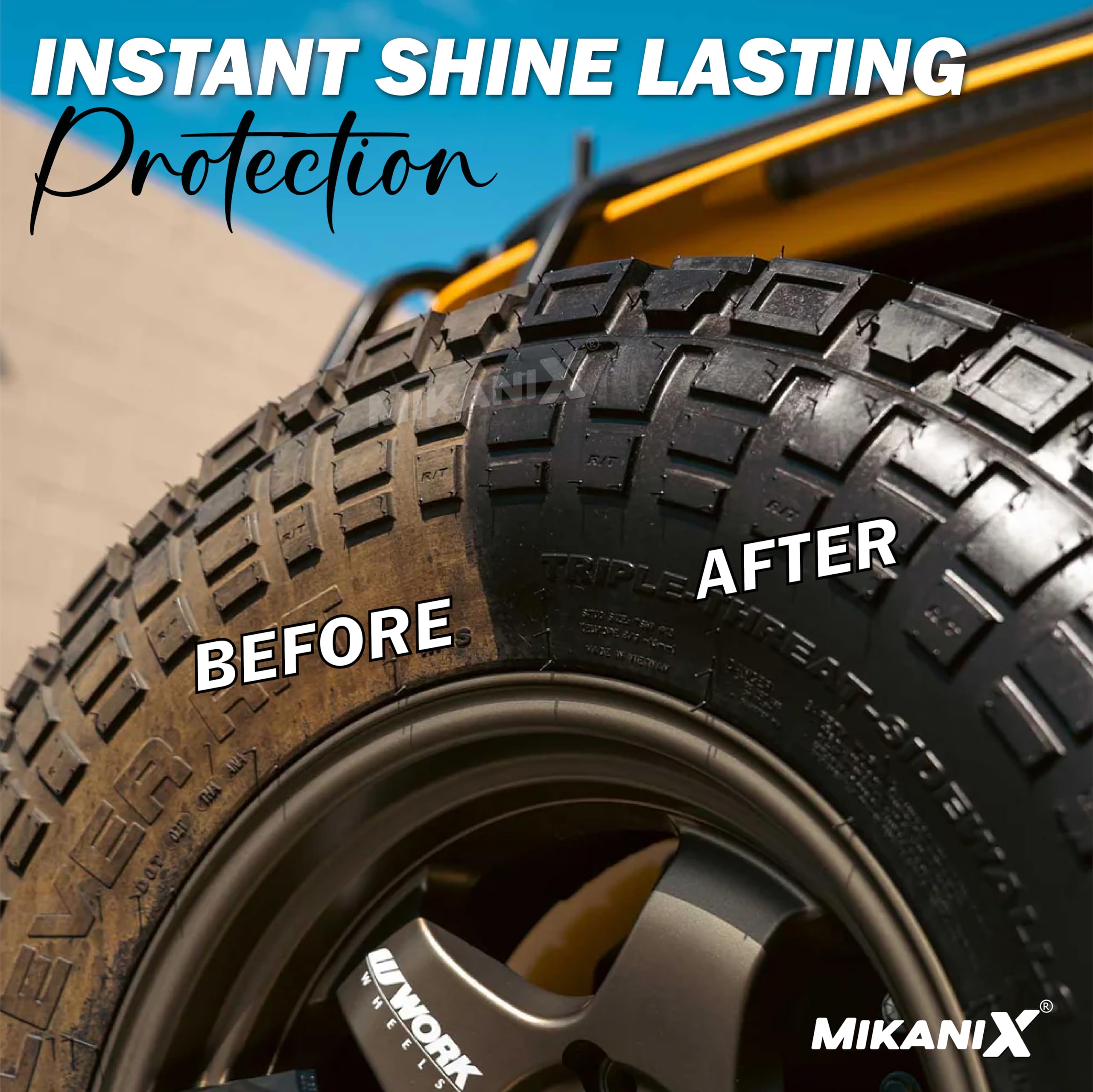 OBEROI'S TRADERS Tyre Shiner Spray 1L with Sponge & Microfiber Cloth | High Gloss Tire Polish & Rubber Protectant for Cars, Bikes & SUVs | Long-Lasting Shine & Protection from Fading & Cracks