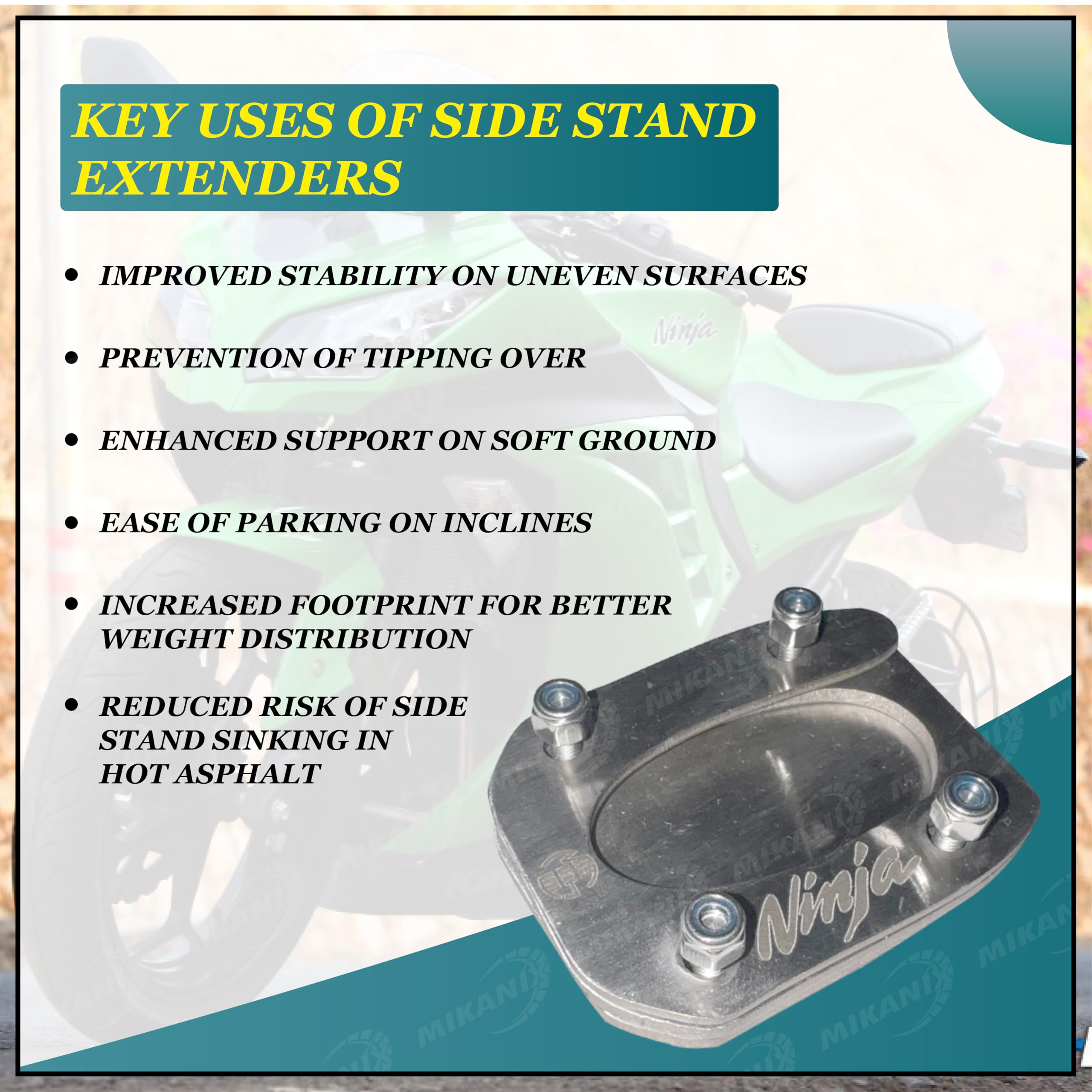 OBEROI'S TRADERS Premium Stainless Steel Side Stand Extender Replacement/Compatible with/for Kawasaki Ninja 300