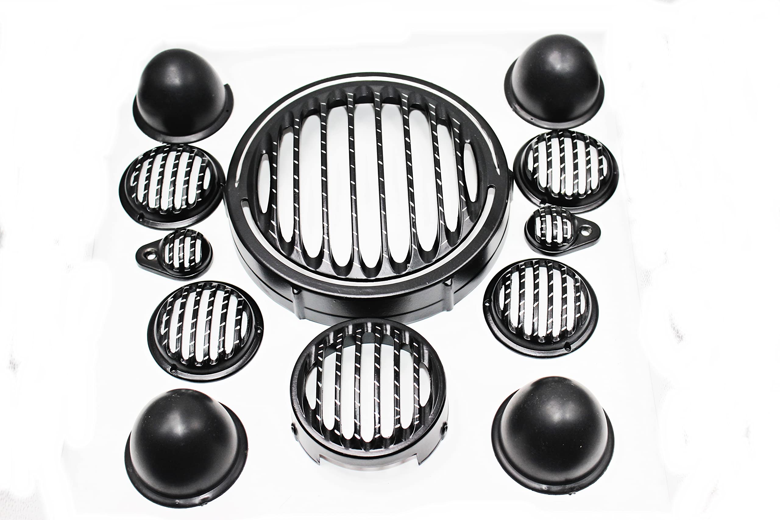 MIKANIX Premium CNC Metal Front Rear Headlight Grill/Jali Cover Set with Tail Lamp, Indicator, Pivot Eyes Cup Compatible With Royal Enfield Classic Reborn 350