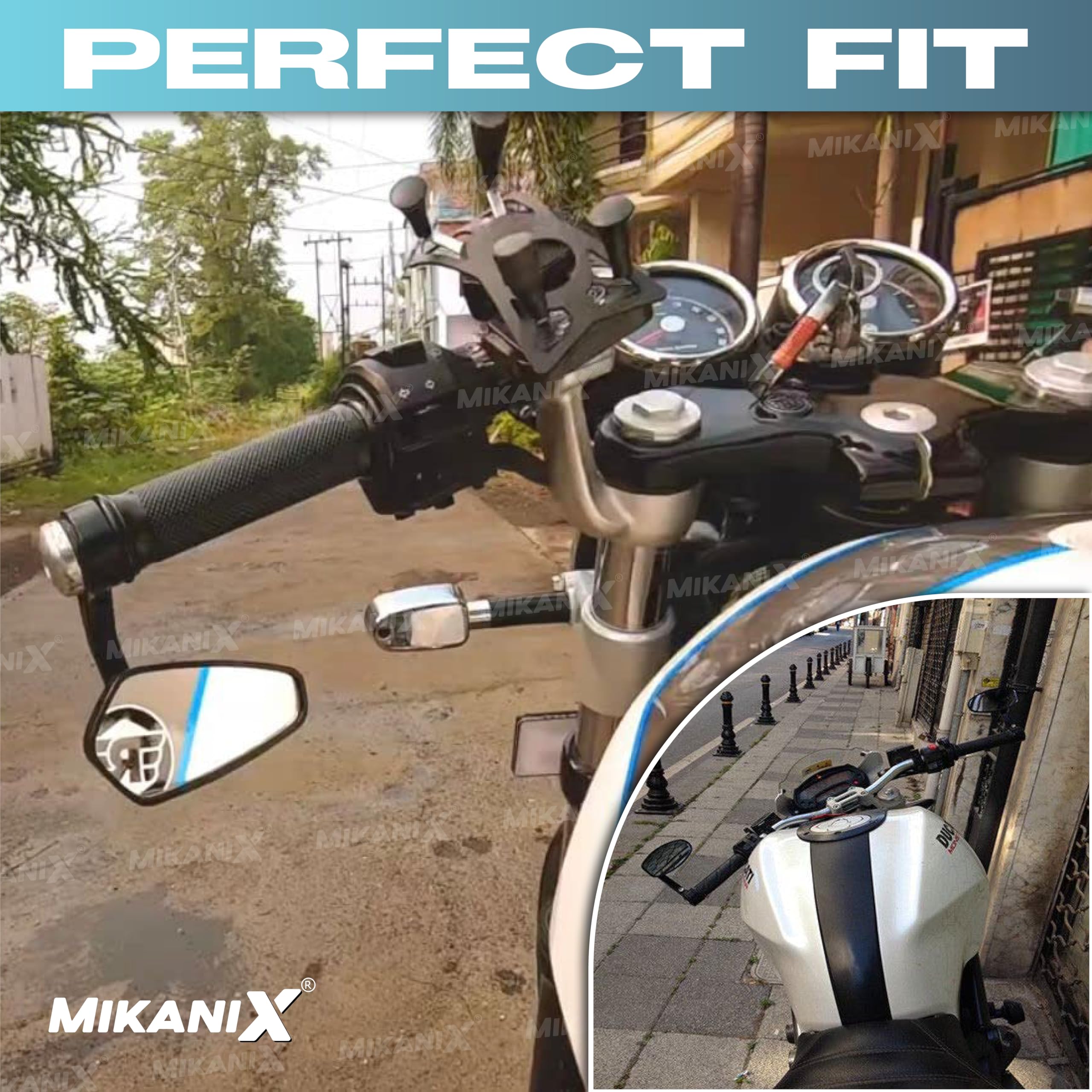 MIKANIX Universal and Adjustable Handlebar Rear View Mirror for Bikes and Motorcycles