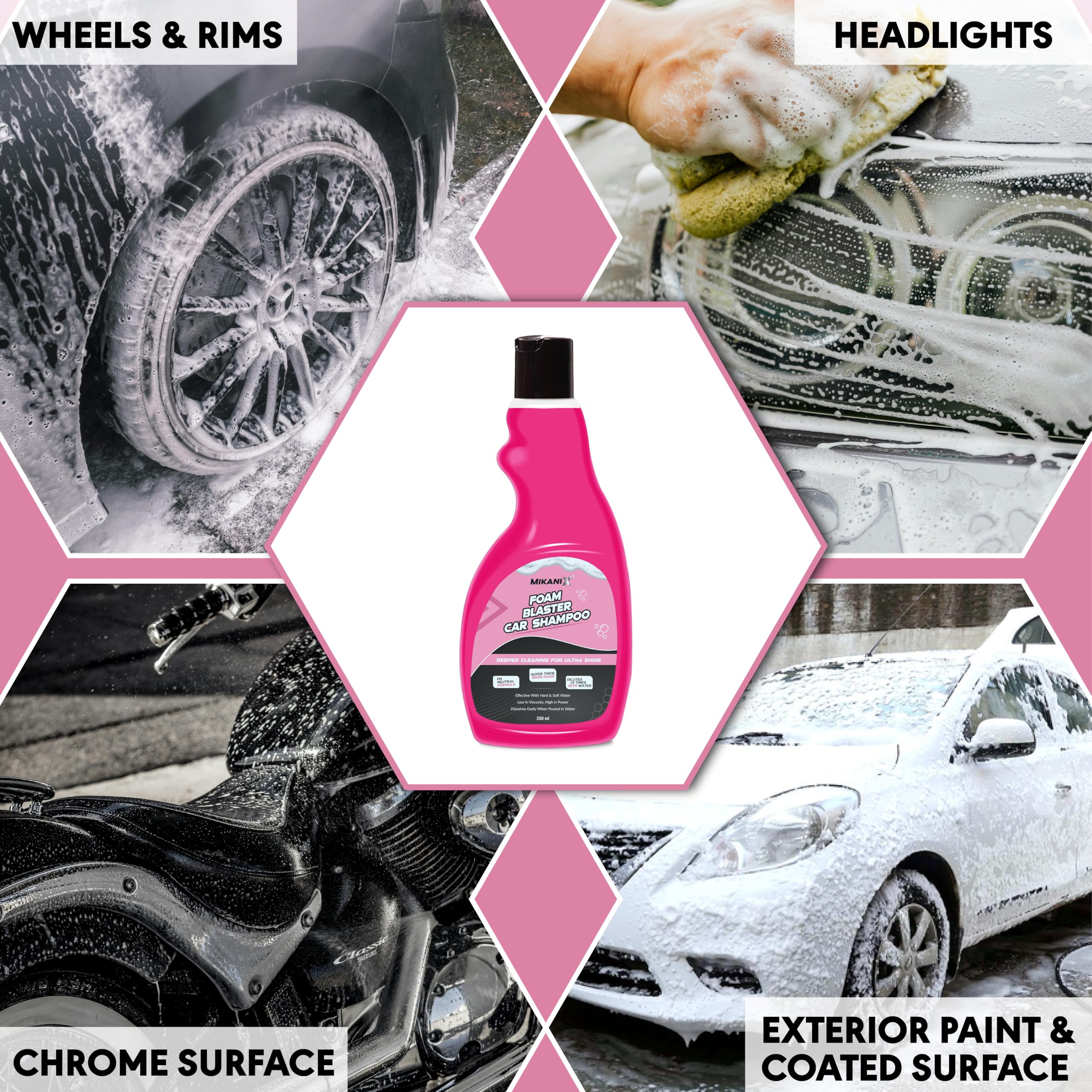 ‎OBEROI'S TRADERS Microfiber Cloth Wash Mitt Glove & Foam Blaster Car Wash Shampoo | Concentrate Form With Thick Foam to Remove Dirt & Grime For Car & Bike Exterior Cleaning (Pack of 2)