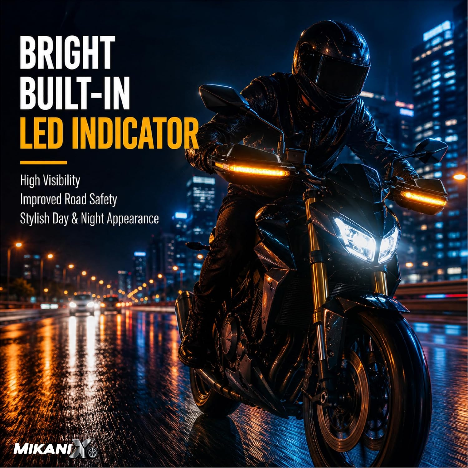 MIKANIX Universal Motorcycle Hand Guard with DRL LED Light | Brake & Clutch Lever Protector | Wind Deflector Hand Guard for All Bikes & Motorcycles