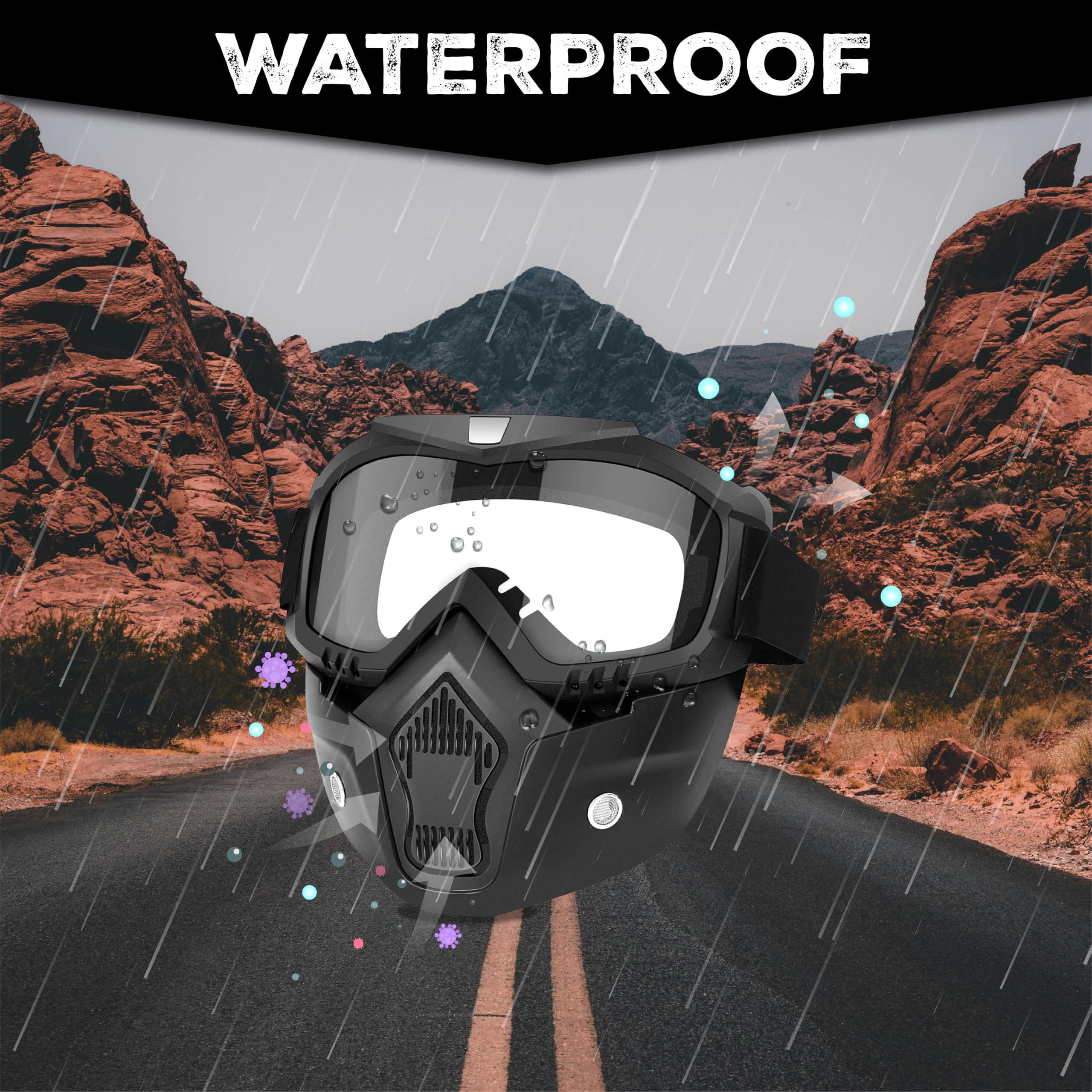 MIKANIX Bike Riding Goggle Mask Anti Scratch UV Protective Face & Eyewear Windproof Dirt Shield With Detachable Mouth Filter For Cycling, Bike Off Road Racing