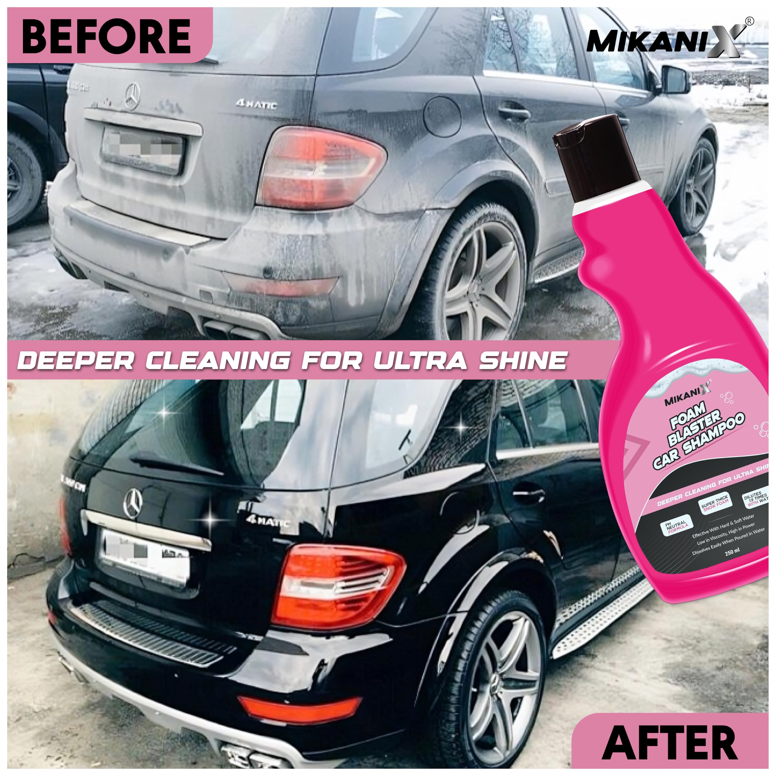 ‎OBEROI'S TRADERS Microfiber Cloth Wash Mitt Glove & Foam Blaster Car Wash Shampoo | Concentrate Form With Thick Foam to Remove Dirt & Grime For Car & Bike Exterior Cleaning (Pack of 2)