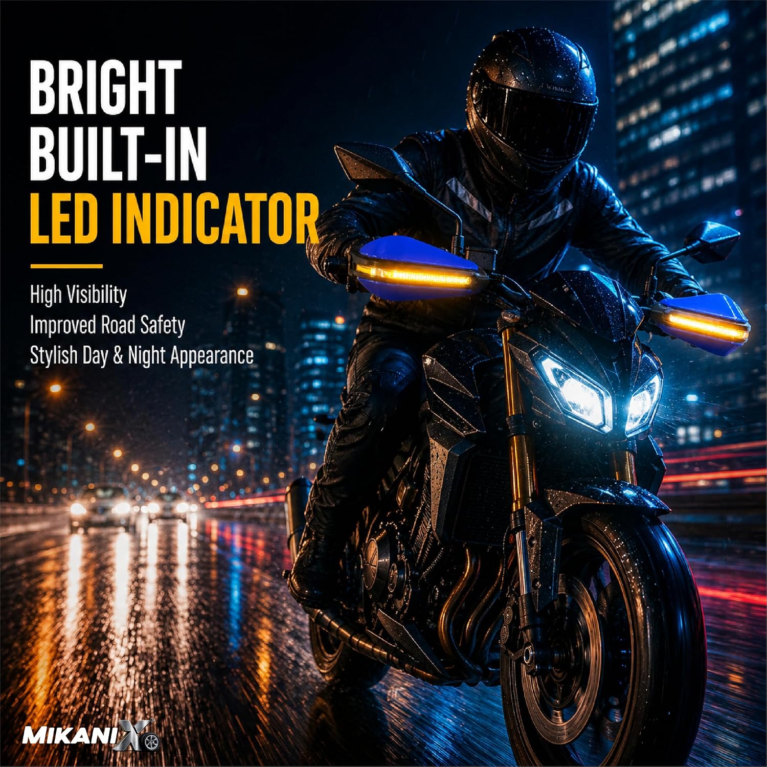 MIKANIX Universal Motorcycle Hand Guard with DRL LED Light | Brake & Clutch Lever Protector | Wind Deflector Hand Guard for All Bikes & Motorcycles