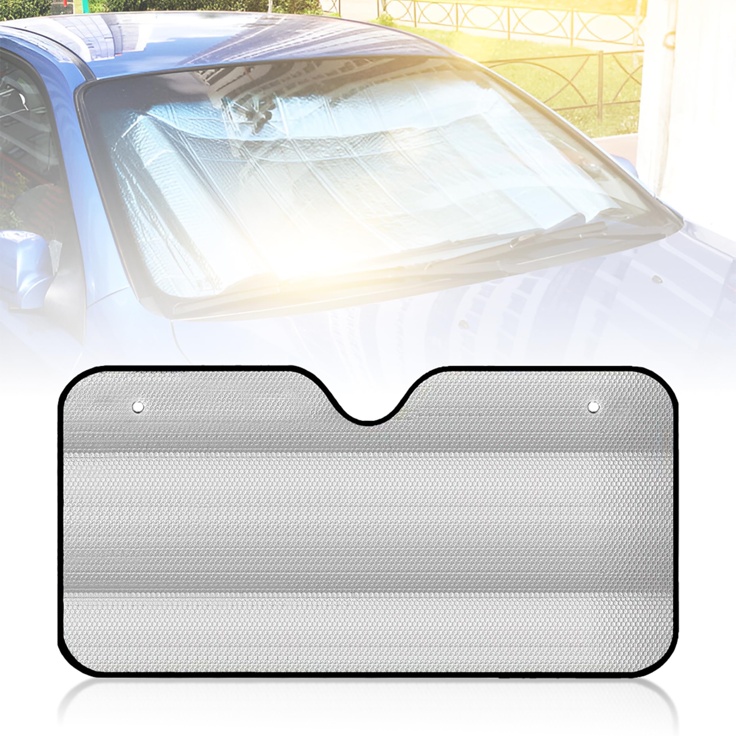 MIKANIX Car Front and Rear Windshield Sunshade, Foldable Reflective Silver Aluminium Foil, UV Ray Blocker, Universal Fit for Car, SUV, Van