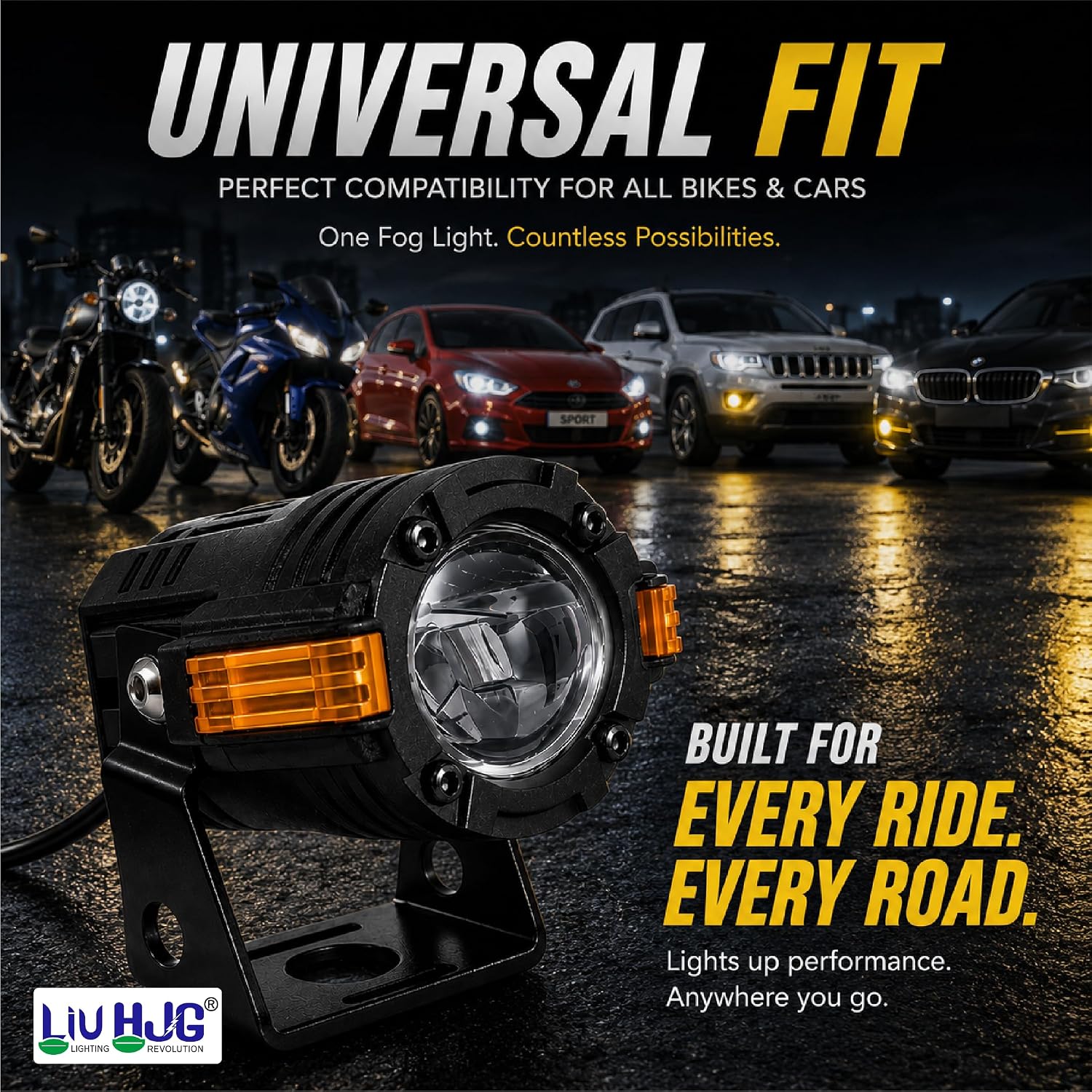 MIKANIX LIUHJG S-82 LED Fog Light for Cars & Bikes | Universal Waterproof Motorcycle Projector Driving Lamp