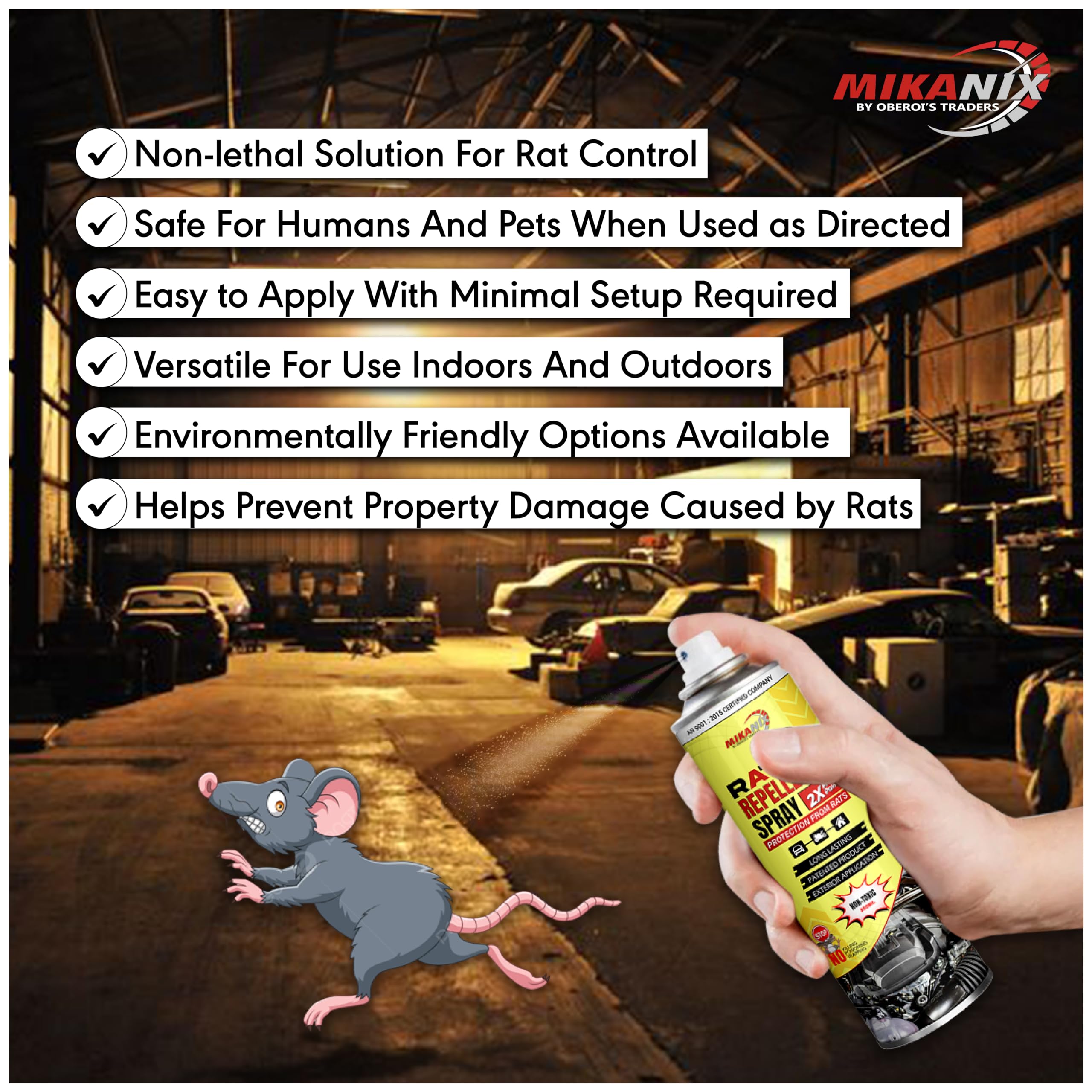 MIKANIX Rat Repellent Spray | Rodent Repellent For Home, Bike & Car | Protects Wires in Car, Bike and Home | For Storage Room | Engine Wiring & Home Wiring Protection