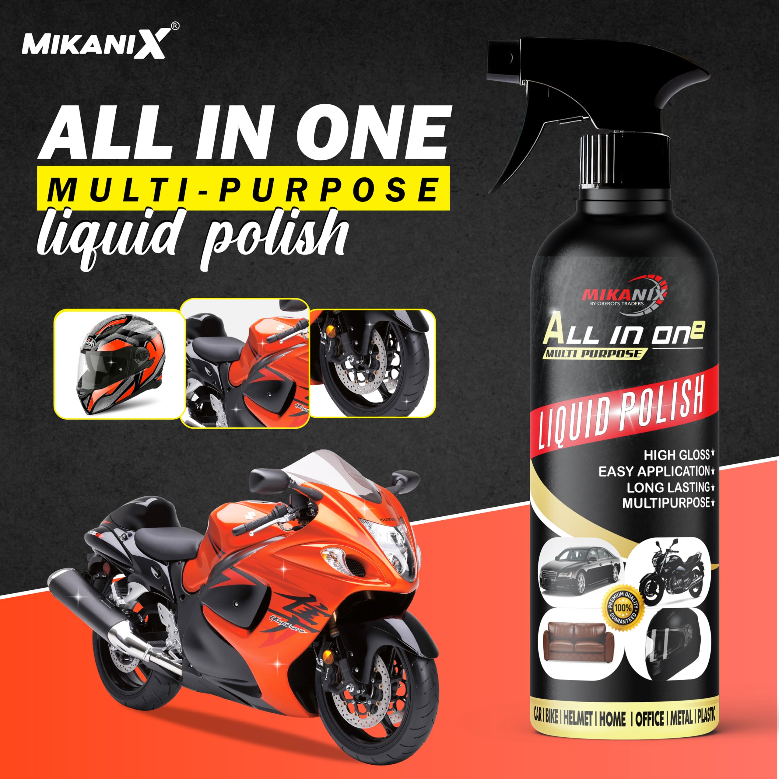 OBEROI'S TRADERS All-in-One Multipurpose Bike & Car Polish | Car Interior Dashboard Polish For Home Interiors, Leather Sofa | Protects, Shines & Removes Tough Stains