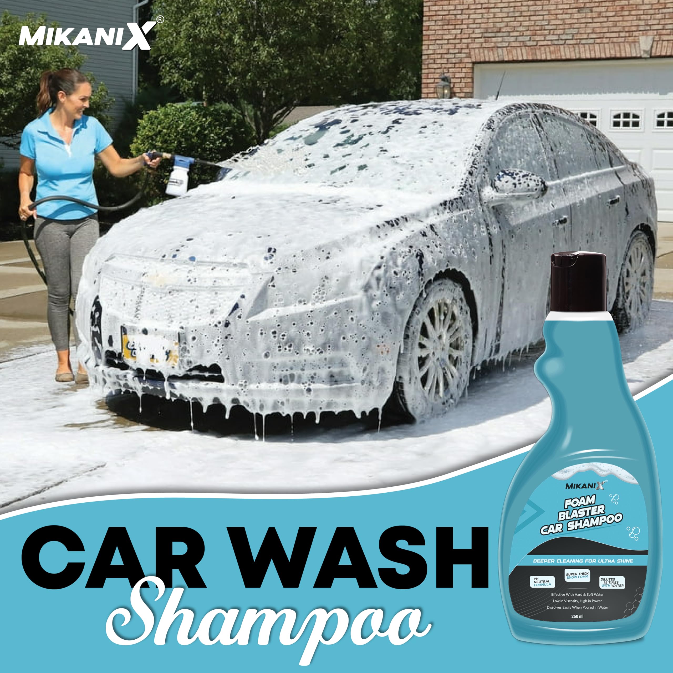 ‎OBEROI'S TRADERS Microfiber Cloth Wash Mitt Glove & Foam Blaster Car Wash Shampoo Combo | Concentrate Form With Thick Foam to Remove Dirt & Grime For Car & Bike Exterior Cleaning (Pack of 2)