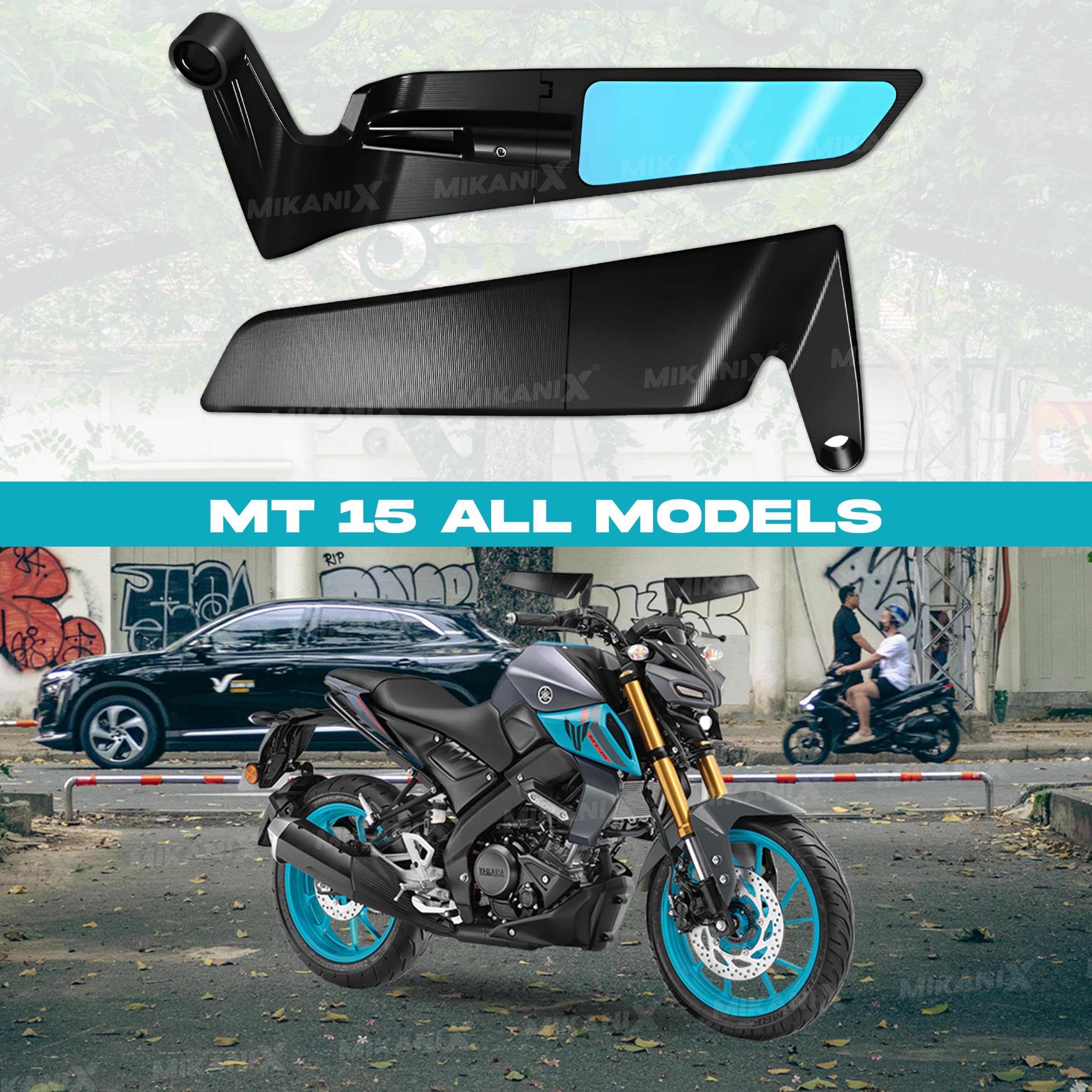 MIKANIX Bike Rear View Side Handle Bar Mirror | York Nut Fitting | Stealth Convex Glass for Compatible With Yamaha MT 15