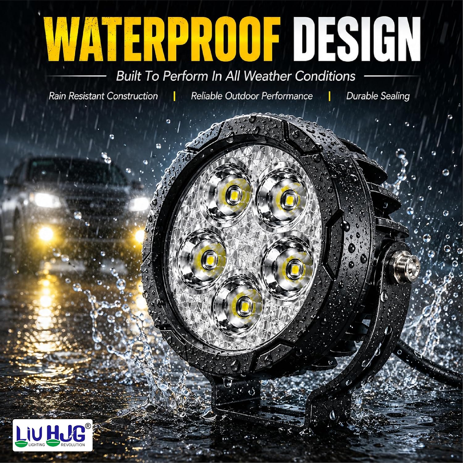 MIKANIX LIUHJG 5 LED Round Fog Light for Cars & Bikes | Waterproof 60W Driving Spotlight Kit with Yellow Caps