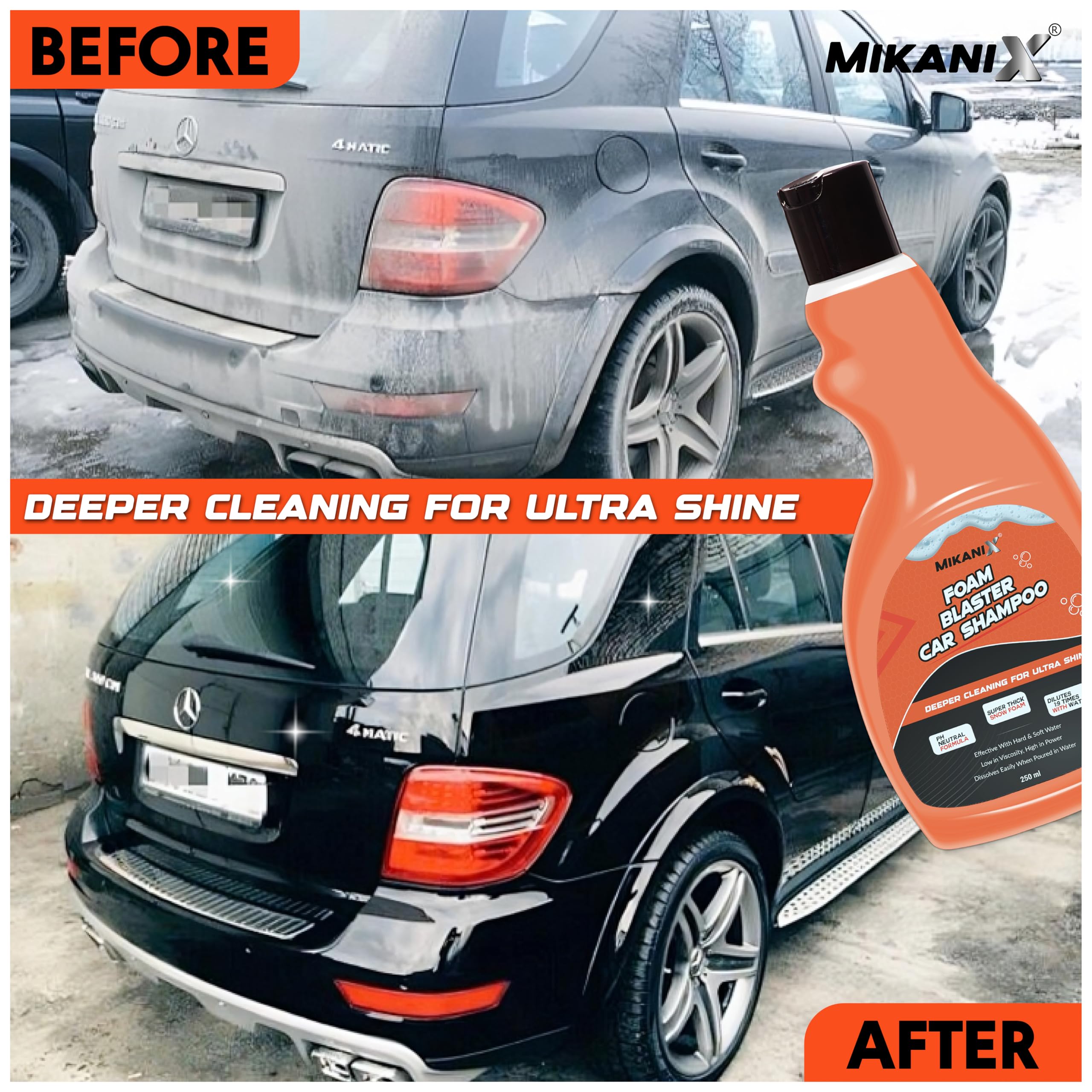 ‎OBEROI'S TRADERS Microfiber Cloth Wash Mitt Glove & Foam Blaster Car Wash Shampoo Combo | Concentrate Form With Thick Foam to Remove Dirt & Grime For Car & Bike Exterior Cleaning (Pack of 2)