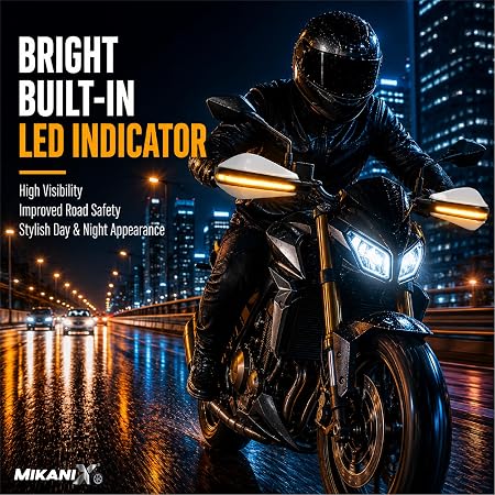 MIKANIX Universal Motorcycle Hand Guard with DRL LED Light | Brake & Clutch Lever Protector | Wind Deflector Hand Guard for All Bikes & Motorcycles