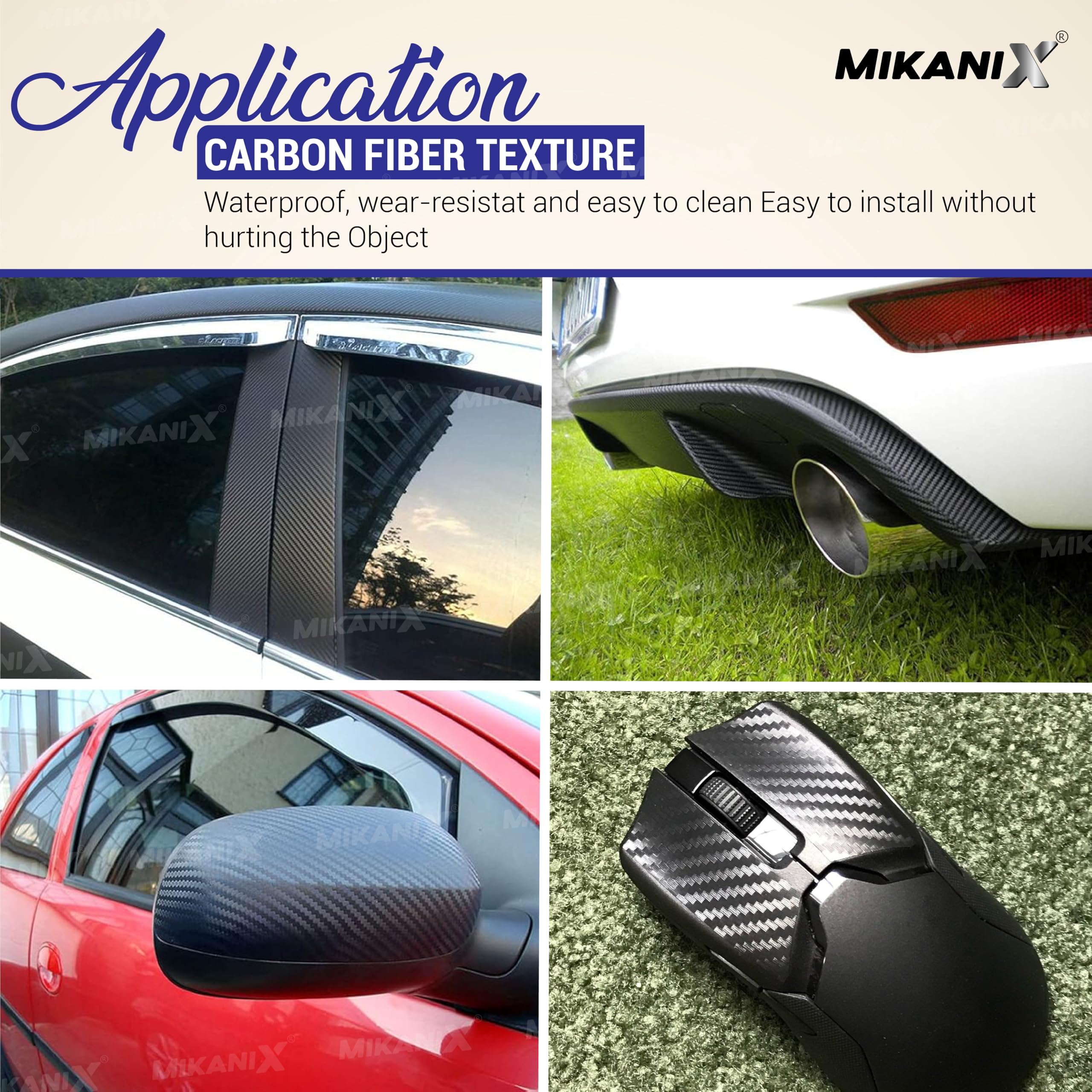 MIKANIX Carbon Fibre High Gloss Anti Scratch Strips Protection Tape, Film Tape Car Door Edge Guard Sticker Universal Car Door, Bumper Protector Strip