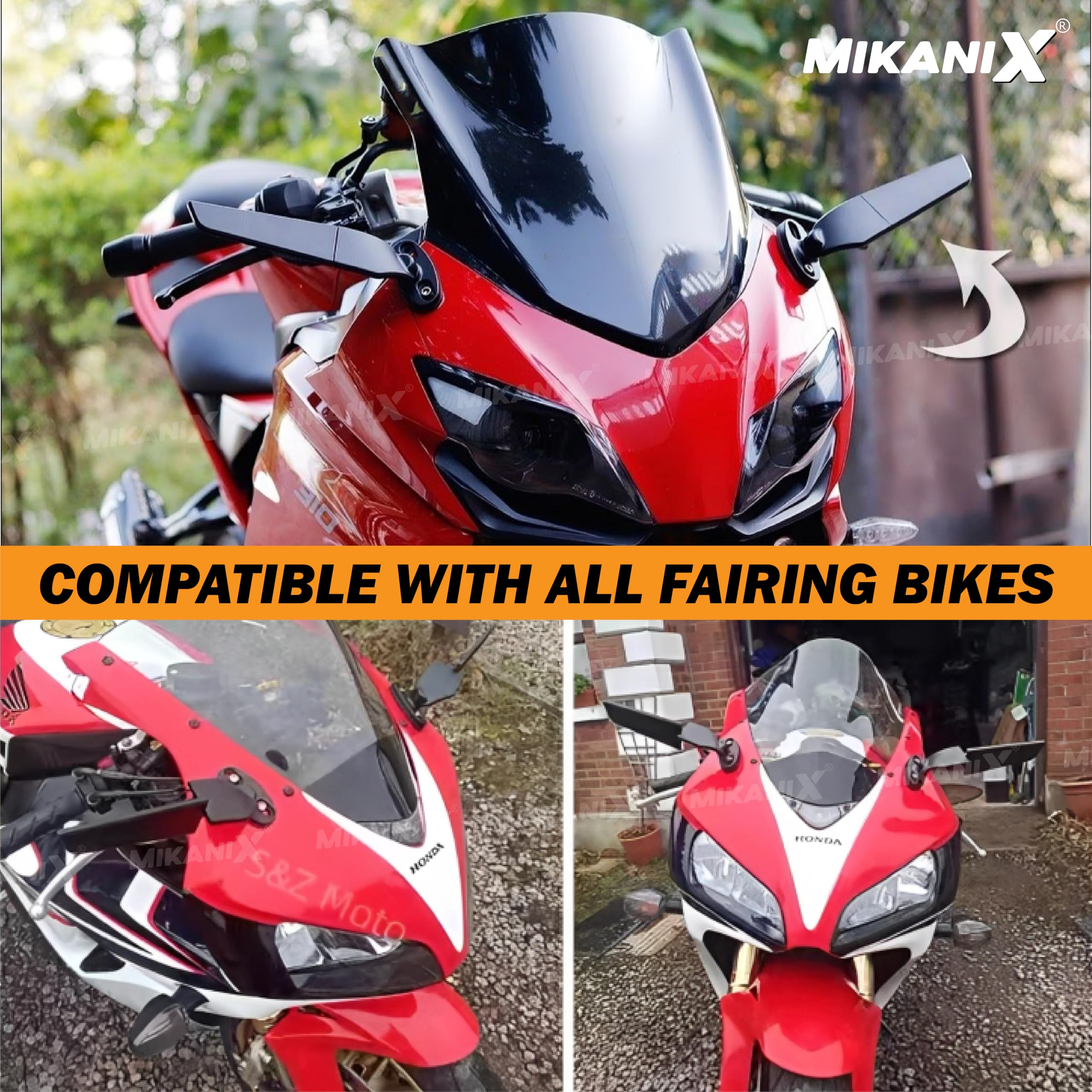 MIKANIX Moto GP Stealth/Rizoma Wing Fin Rear View Mirror For R15 V4 & R15M Fairing Bikes Kit