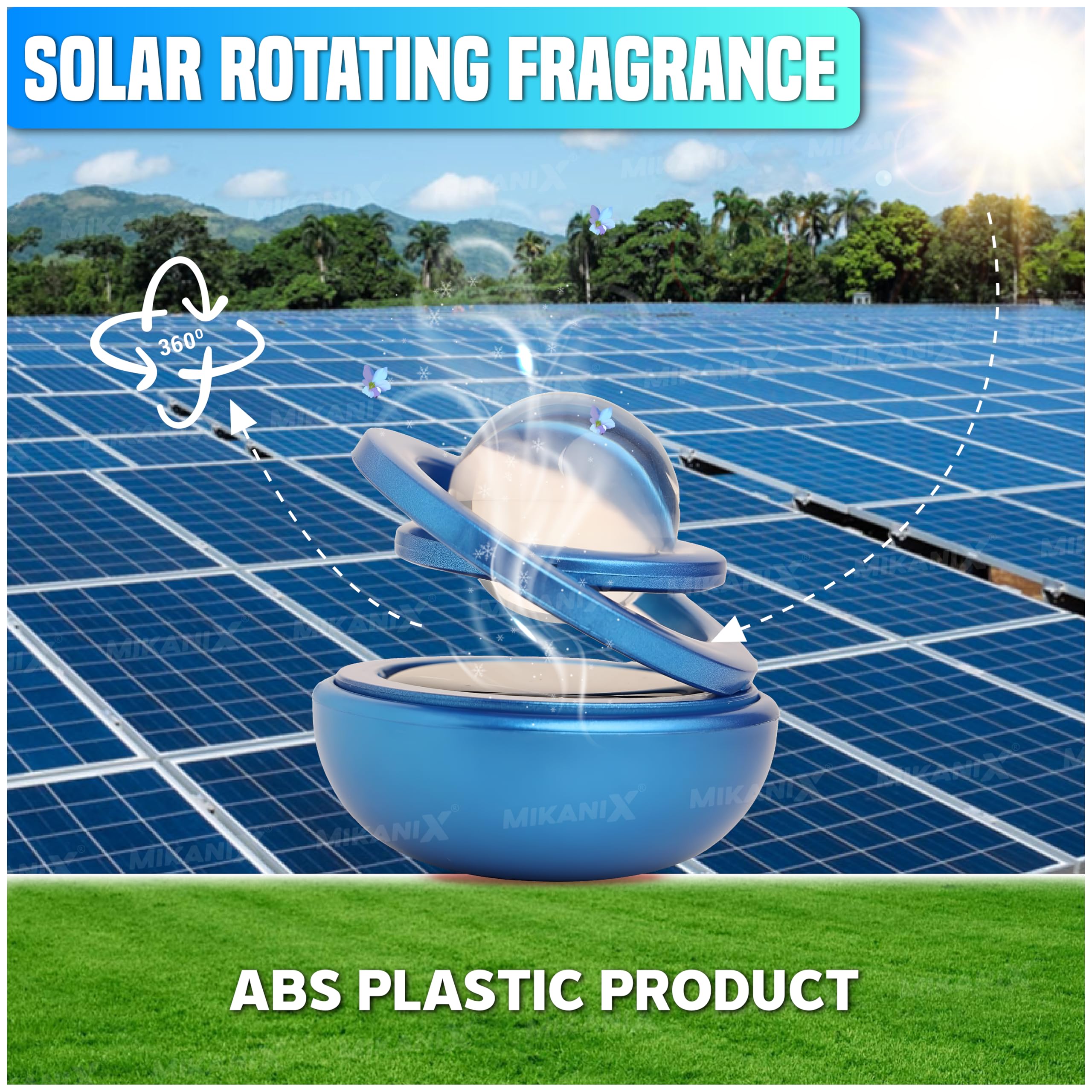 OBEROI’S TRADERS Solar Energy Rotating Car Dashboard Air Freshener/Perfume Diffuser/Dispenser | Alloy Body & Crystal Design With Perfume liquid For Car Interior & Home Air Freshener