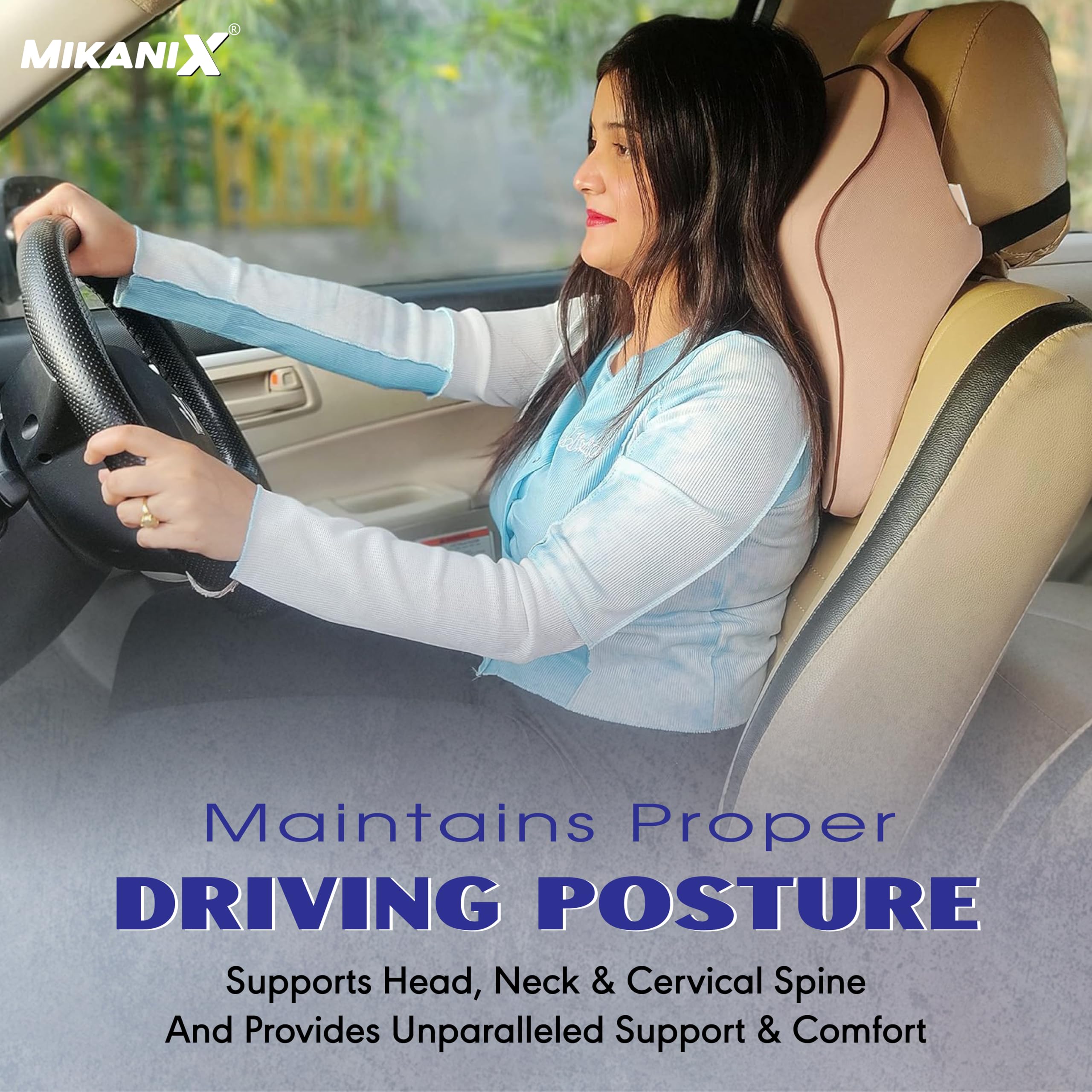 OBEROI'S TRADERS Car Neck Rest Pillow | Seat Cushion | 2 Years Warranty | Ultra Soft Memory Foam for Neck and Cervical Support to Relief Neck Pain & Reduced Tension (Velvet Beige (Pack of 2))