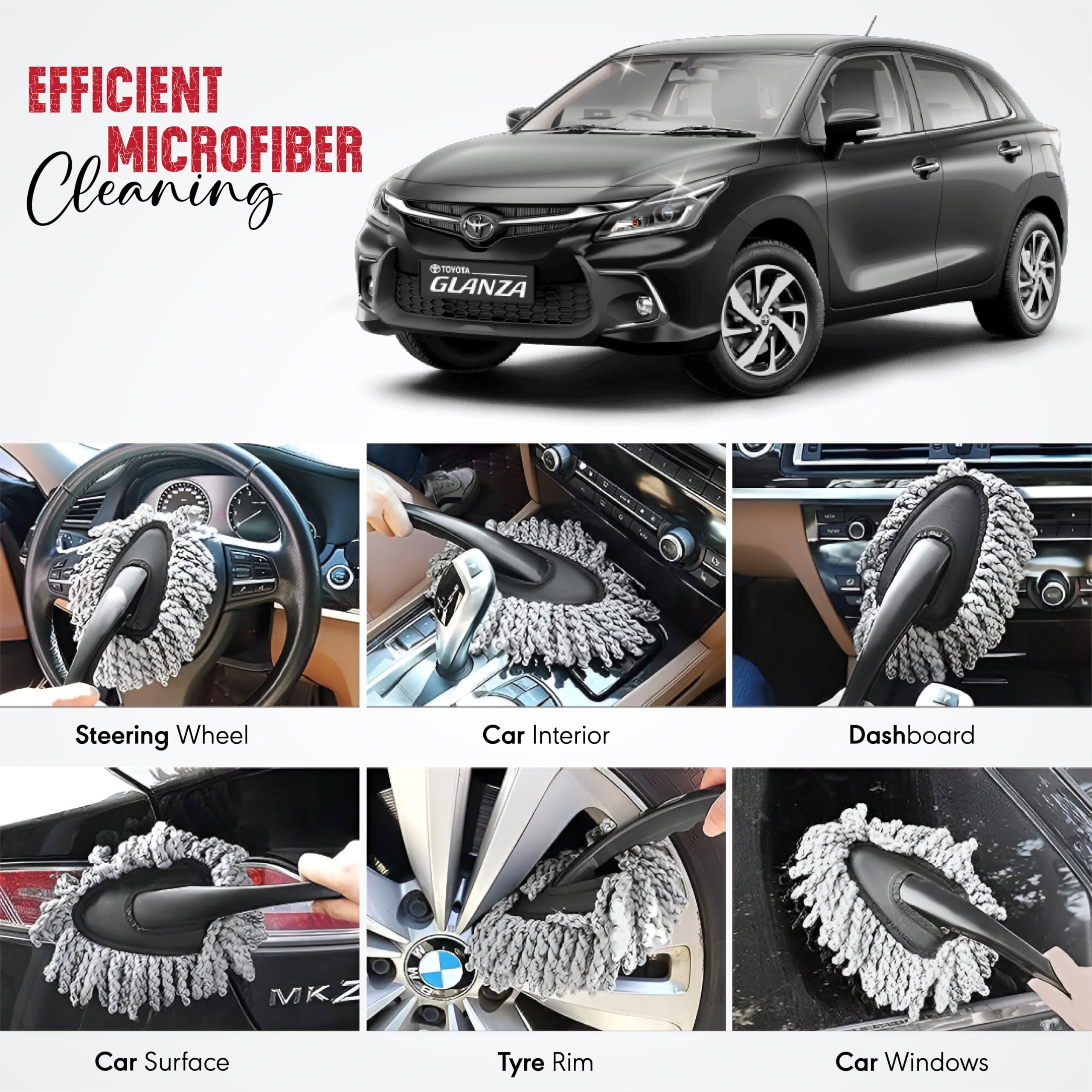 OBEROI'S TRADERS 6 in 1 Car Cleaning Kit | Microfiber Car Duster with Extendable Handle, Detailing Brushes, Cloth, Windshield Washer Tablets & Interior/Exterior Scratch-Free Car Detailing Tools
