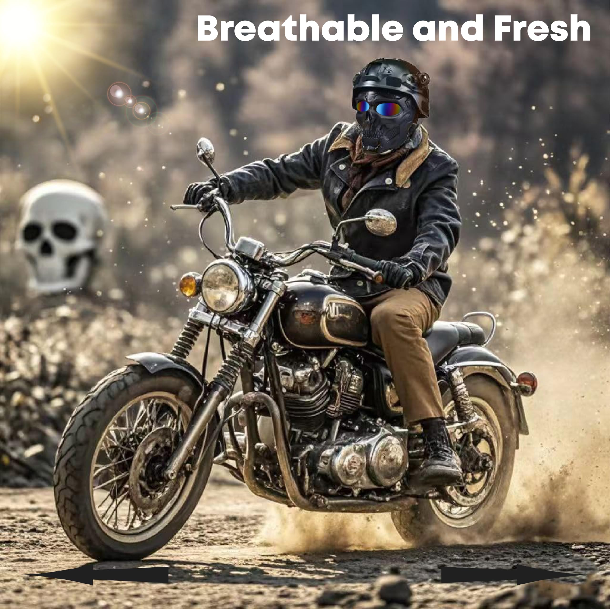 MIKANIX Skull Face Mask with Rainbow Goggle for Bike Riding, UV Protective Anti-Scratch Eyewear | Windproof Dust Shield for Cycling, Off-Road, Racing | Unisex Motorcycle Face Cover