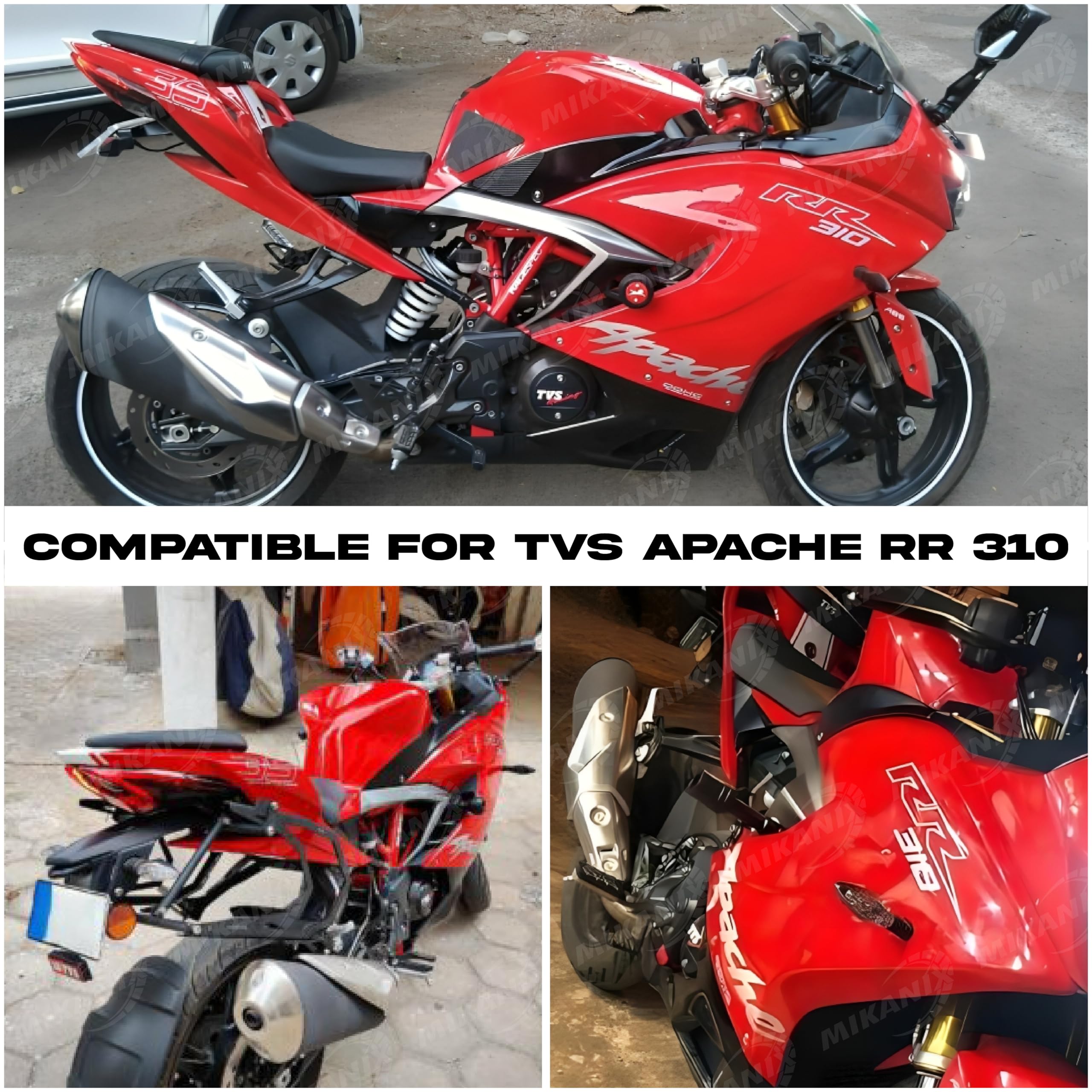 MIKANIX Red Frame Slider Bike Crash Guard Protector Compatible with TVS Apache RR 310