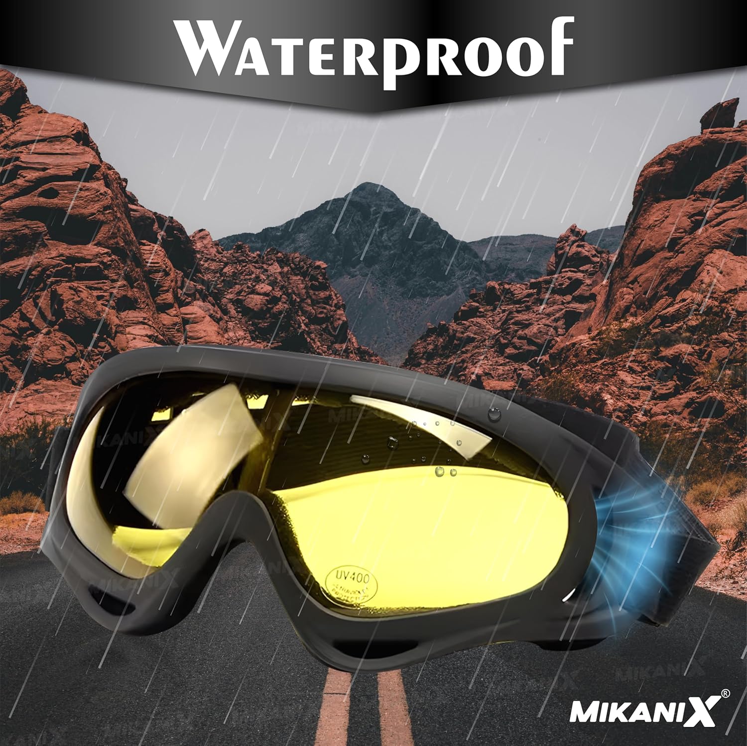 BRXR Full Face Motorcycle Balaclava with UV-Protective Goggles I Windproof, Dustproof, Breathable Mask for Biking, Riding, Skiing & Outdoor Adventures (YELLOW)