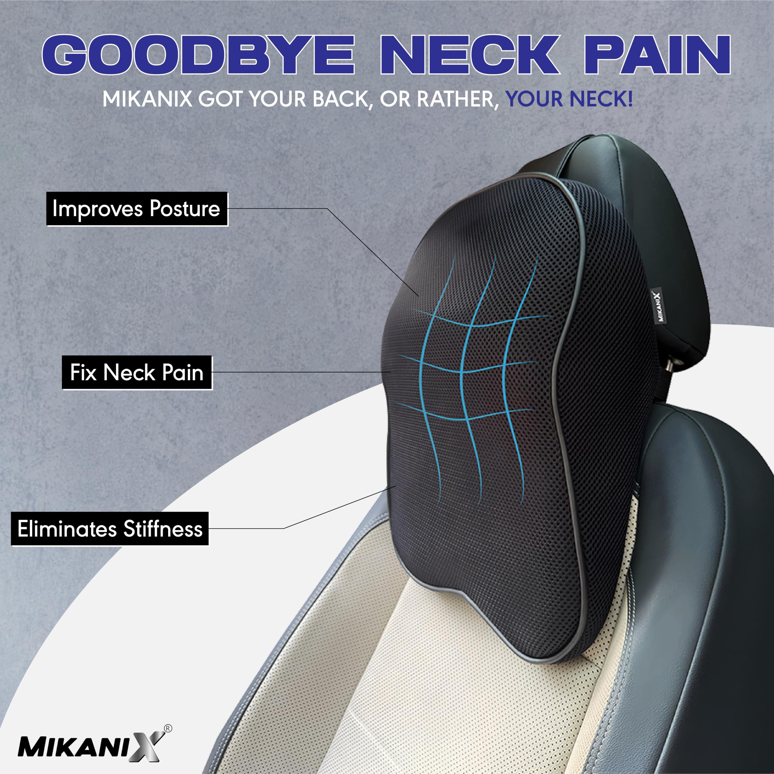 OBEROI'S TRADERS Car Neck Rest Pillow | Seat Cushion | 2 Years Warranty | Ultra Soft Memory Foam for Neck and Cervical Support to Relief Neck Pain & Reduced Tension (Mash Black (Pack of 1))