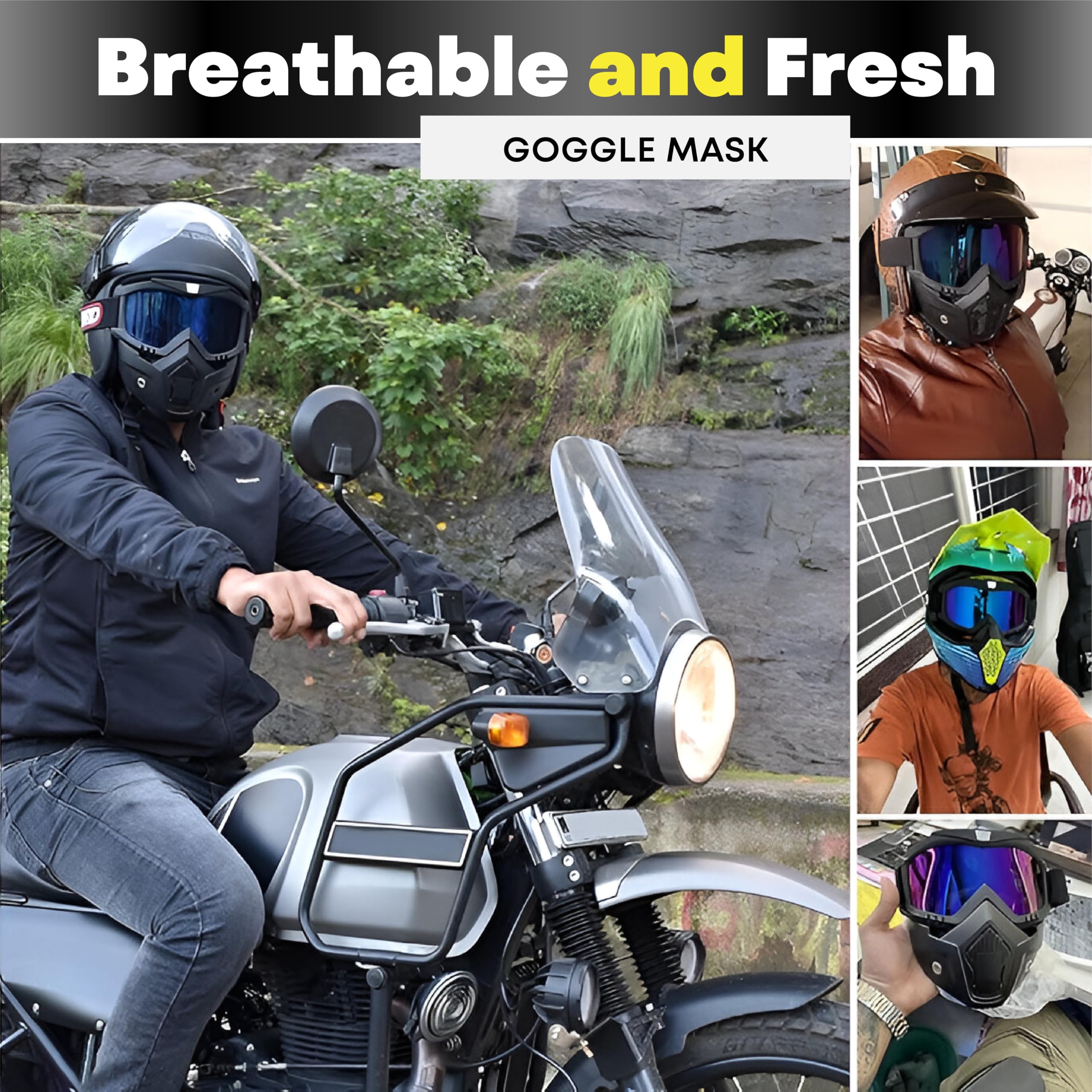 MIKANIX Bike Riding Goggle Face Mask Anti Scratch UV Protective Face & Eyewear Windproof Dirt Shield With Detachable Mouth Filter For Cycling, Bike Off Road Racing