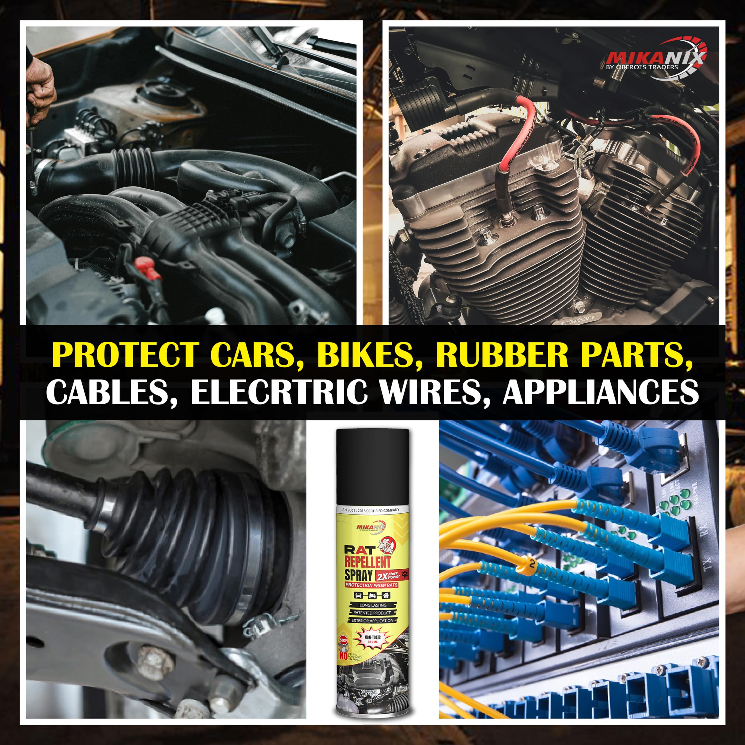 MIKANIX Rat Repellent Spray | Rodent Repellent For Home, Bike & Car | Protects Wires in Car, Bike and Home | For Storage Room | Engine Wiring & Home Wiring Protection