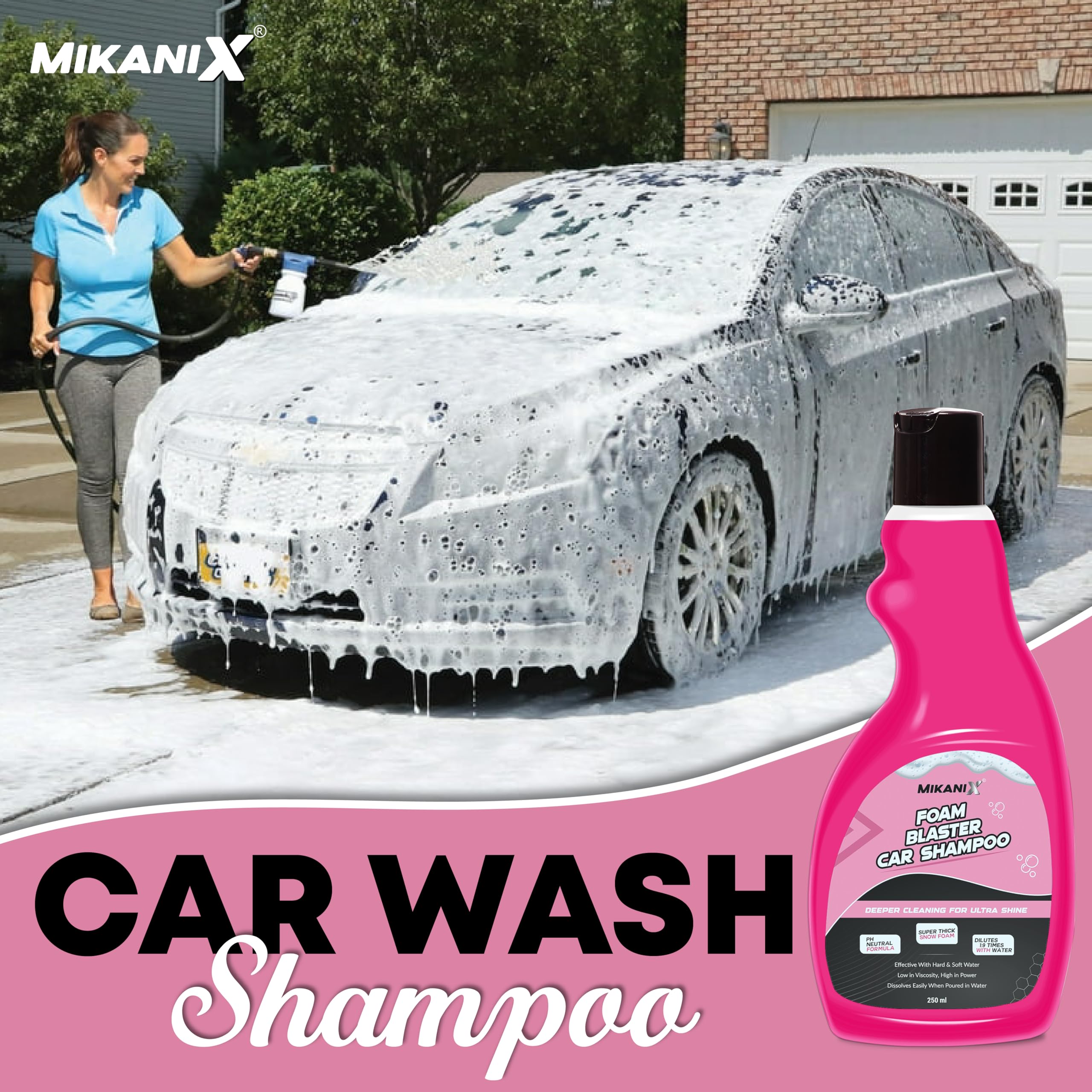 ‎OBEROI'S TRADERS Microfiber Cloth Wash Mitt Glove & Foam Blaster Car Wash Shampoo | Concentrate Form With Thick Foam to Remove Dirt & Grime For Car & Bike Exterior Cleaning (Pack of 2)