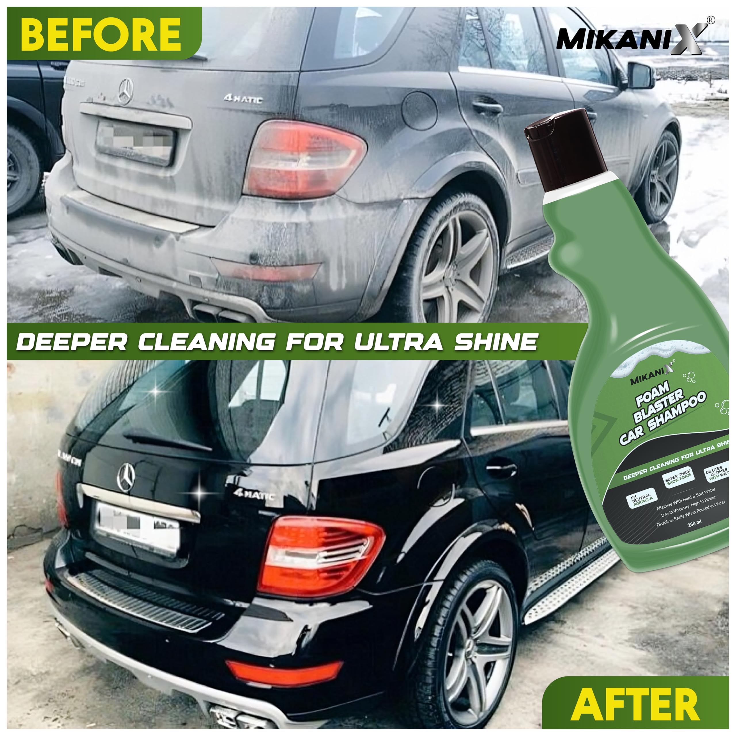 ‎OBEROI'S TRADERS Microfiber Cloth Wash Mitt Glove & Foam Blaster Car Wash Shampoo Combo | Concentrate Form With Thick Foam to Remove Dirt & Grime For Car & Bike Exterior Cleaning (Pack of 2)