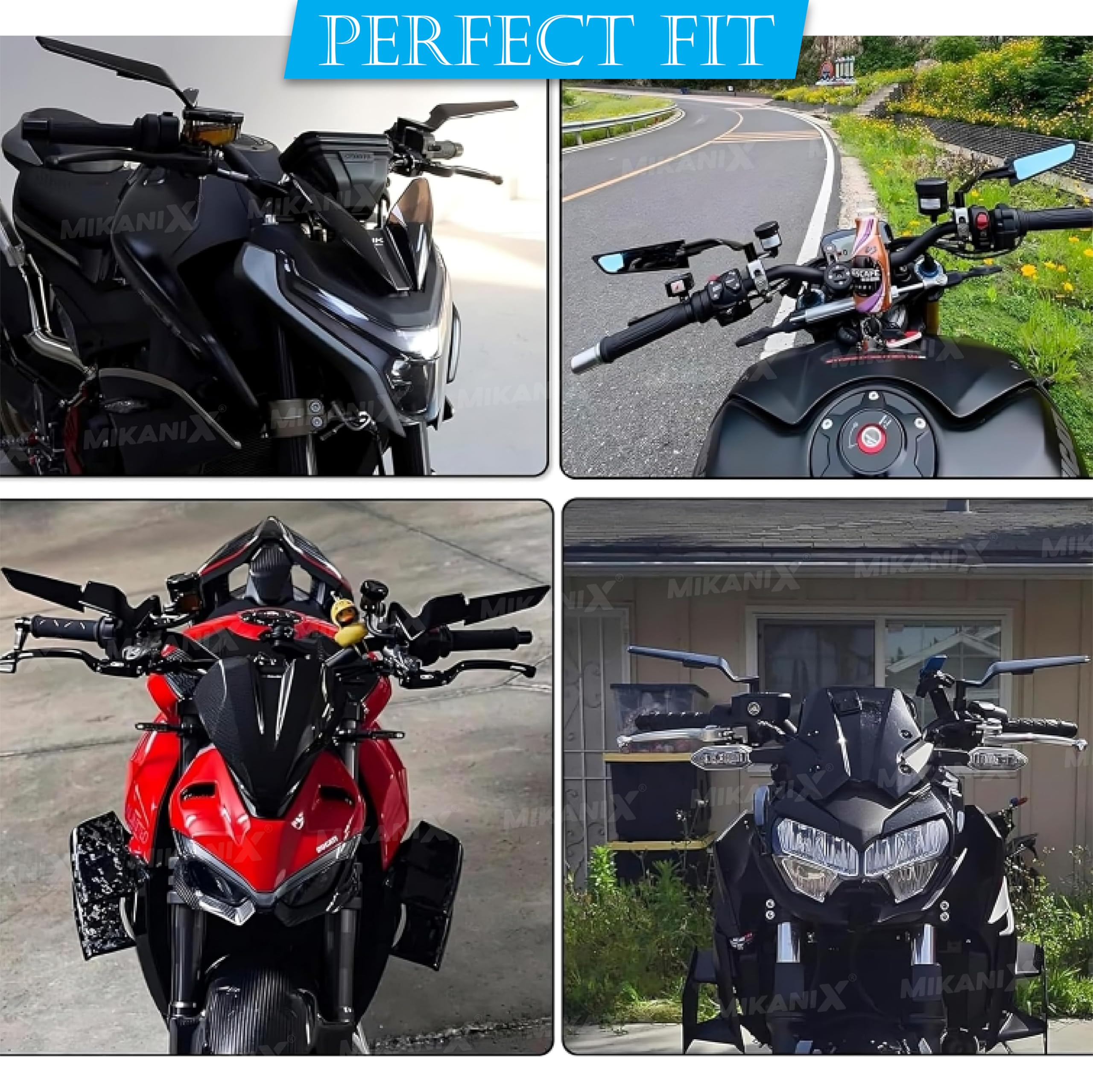 MIKANIX Bike Rear View Side Handle Bar Mirror | York Nut Fitting | Stealth Convex Glass for KTM Duke 125 | 200 | 250 | 390