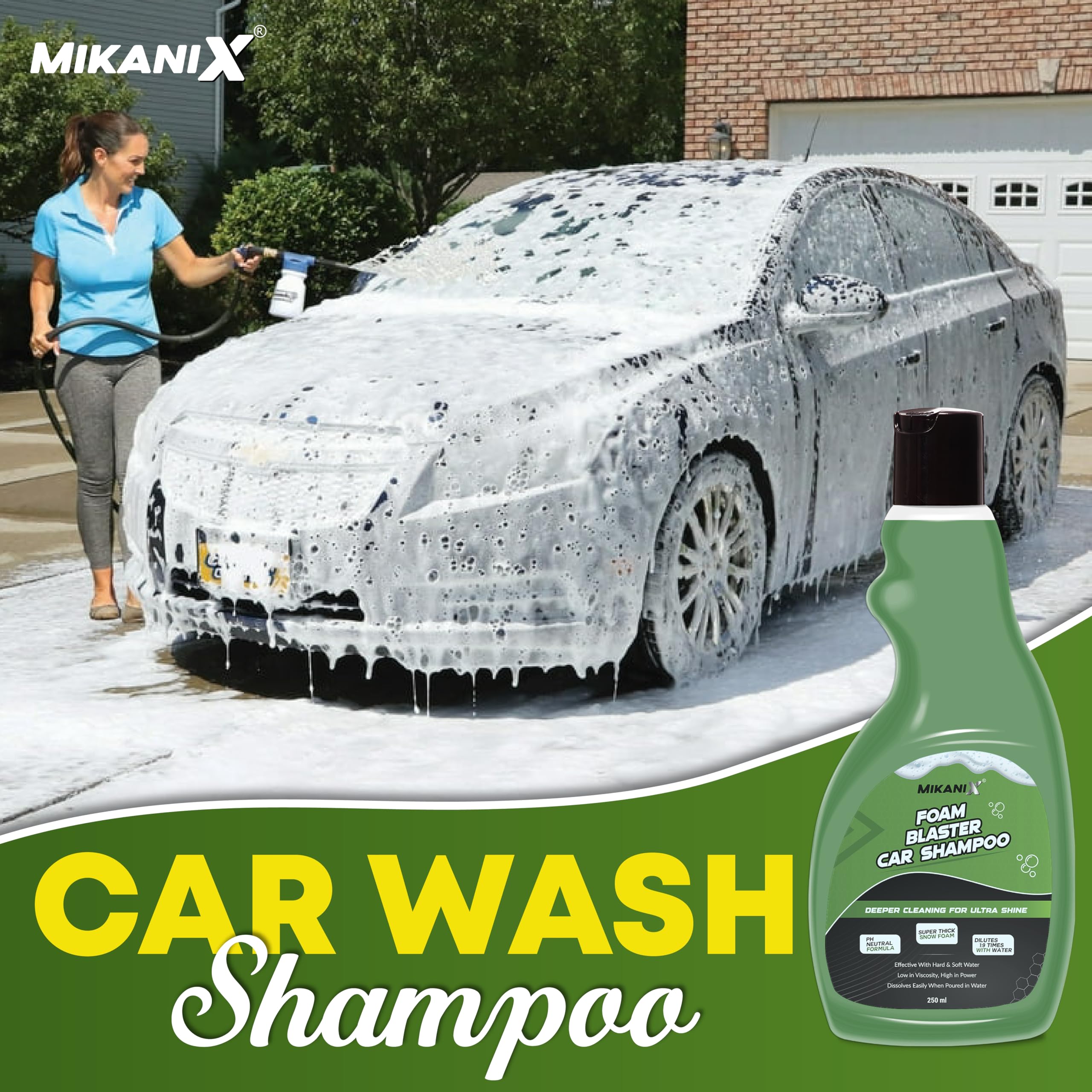 ‎OBEROI'S TRADERS Microfiber Cloth Wash Mitt Glove & Foam Blaster Car Wash Shampoo Combo | Concentrate Form With Thick Foam to Remove Dirt & Grime For Car & Bike Exterior Cleaning (Pack of 2)