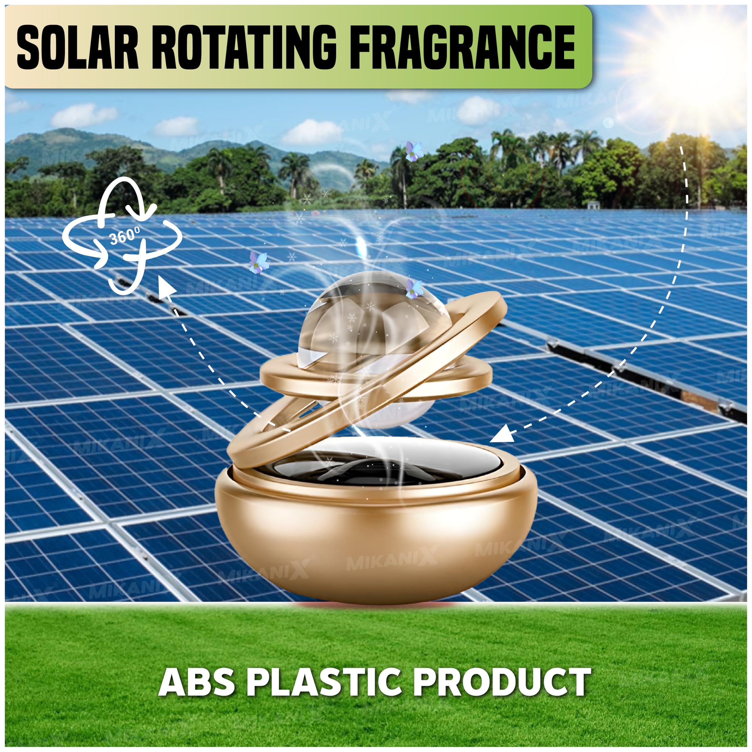 OBEROI’S TRADERS Solar Energy Rotating Car Dashboard Air Freshener/Perfume Diffuser/Dispenser | Alloy Body & Crystal Design With Perfume liquid For Car Interior & Home Air Freshener