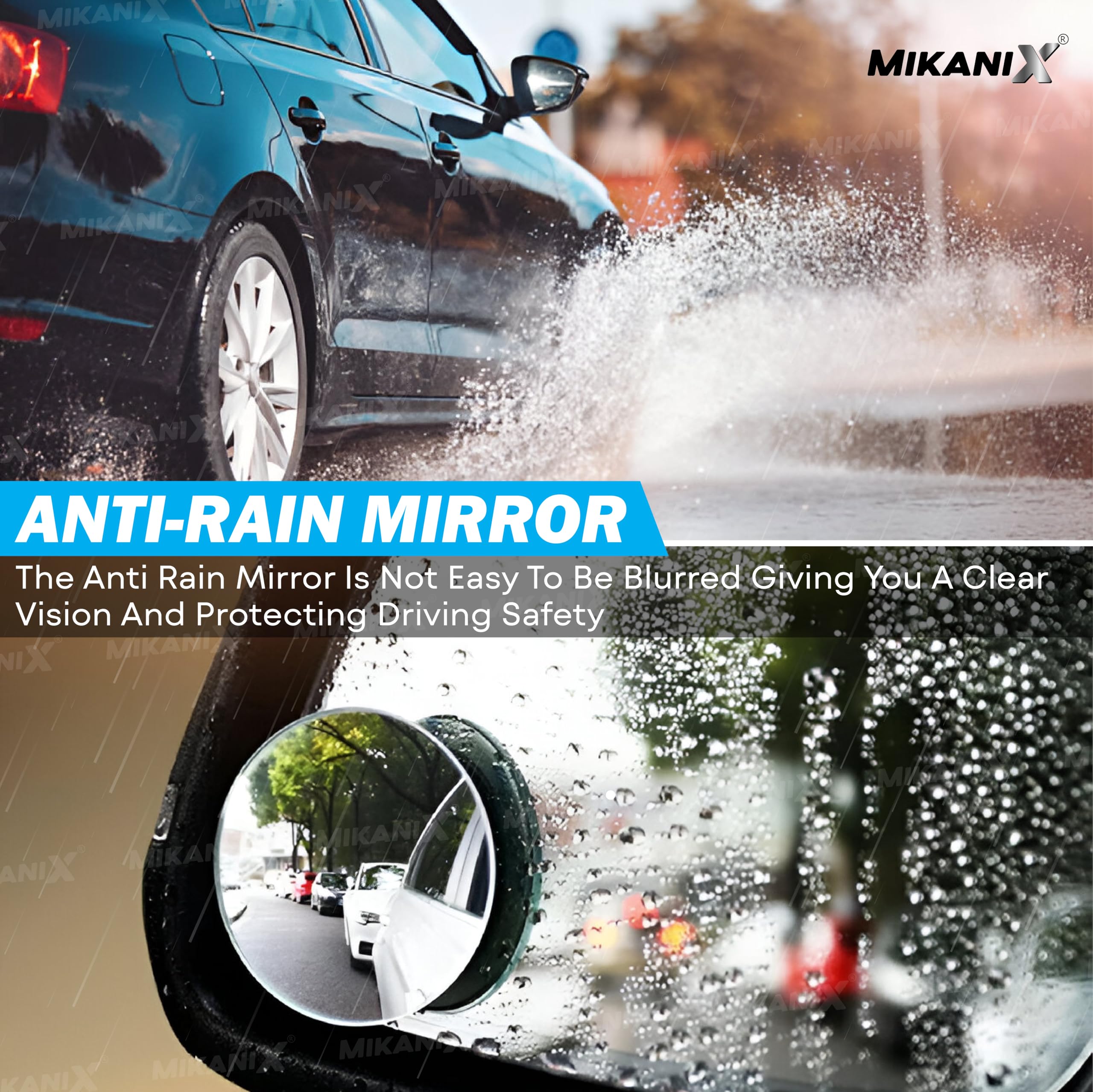 MIKANIX Car Blind Spot Mirror 360° Adjustable | HD Glass Round Convex Mirror for Side Rear View | Universal Fit for Cars, Trucks, Vans
