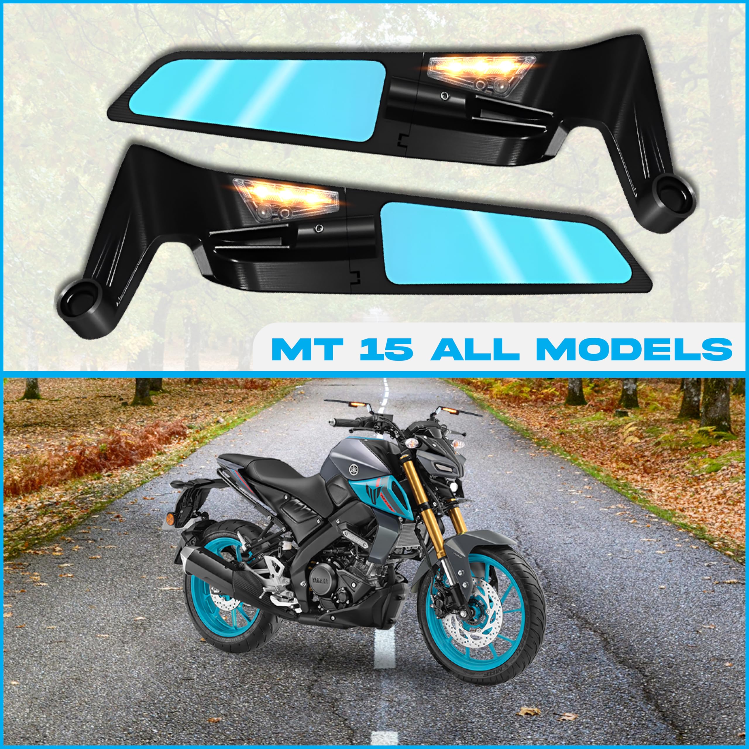 MIKANIX Bike Rear View LED Side Handlebar York Nut Fitting Mirror | Stealth Convex Glass Mirror For Compatible with Yamaha MT 15