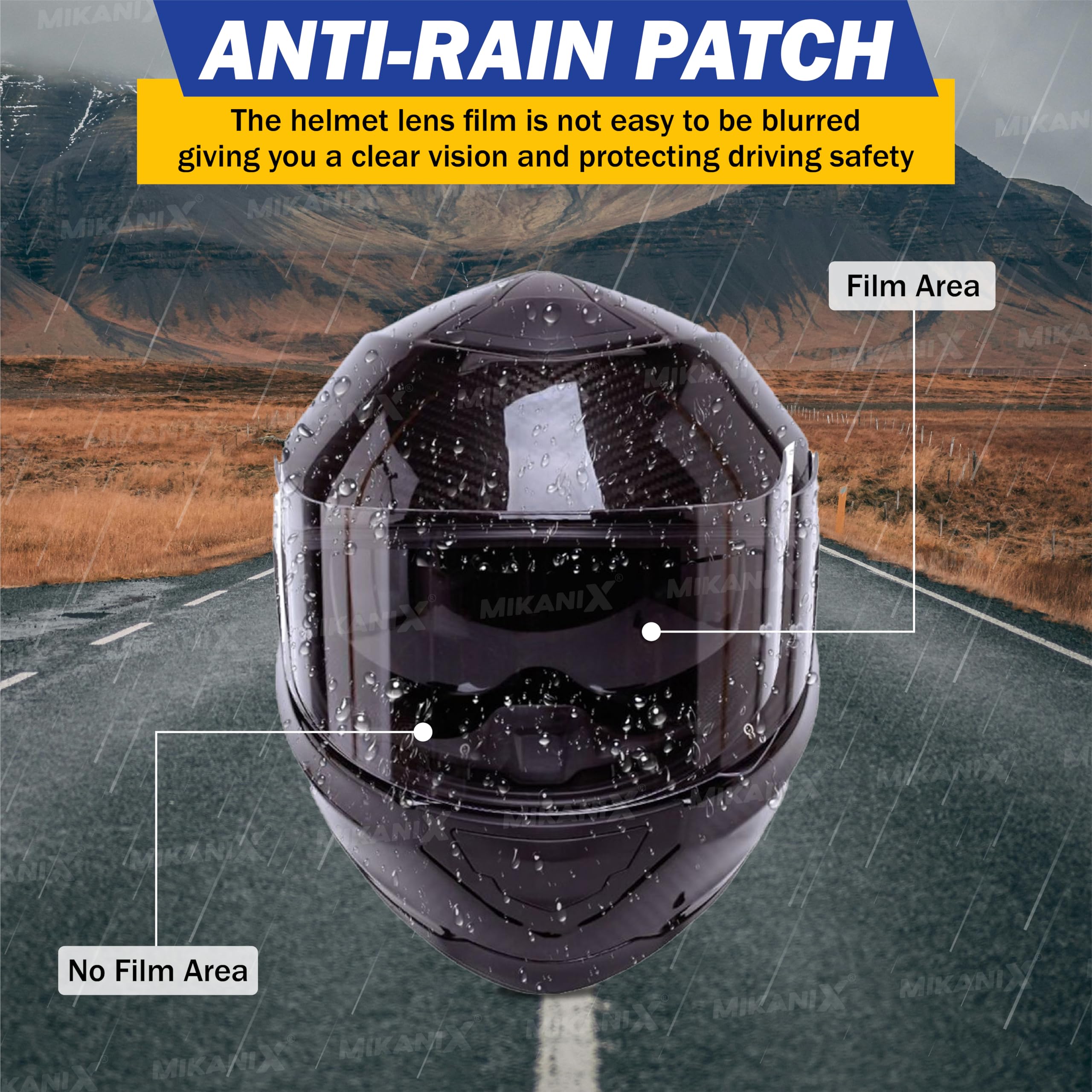 MIKANIX Bike Helmet Visor Anti Rain Film Screen Guard Tempered For Clear Visibility During Rainy Days