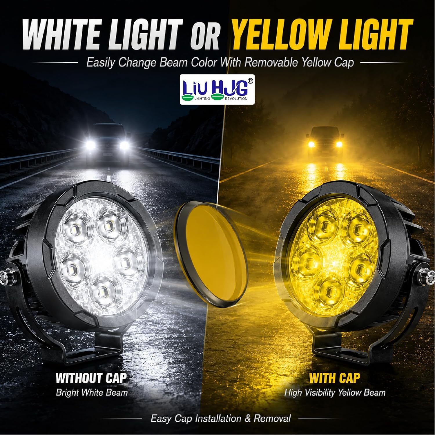 MIKANIX LIUHJG 5 LED Round Fog Light for Cars & Bikes | Waterproof 60W Driving Spotlight Kit with Yellow Caps