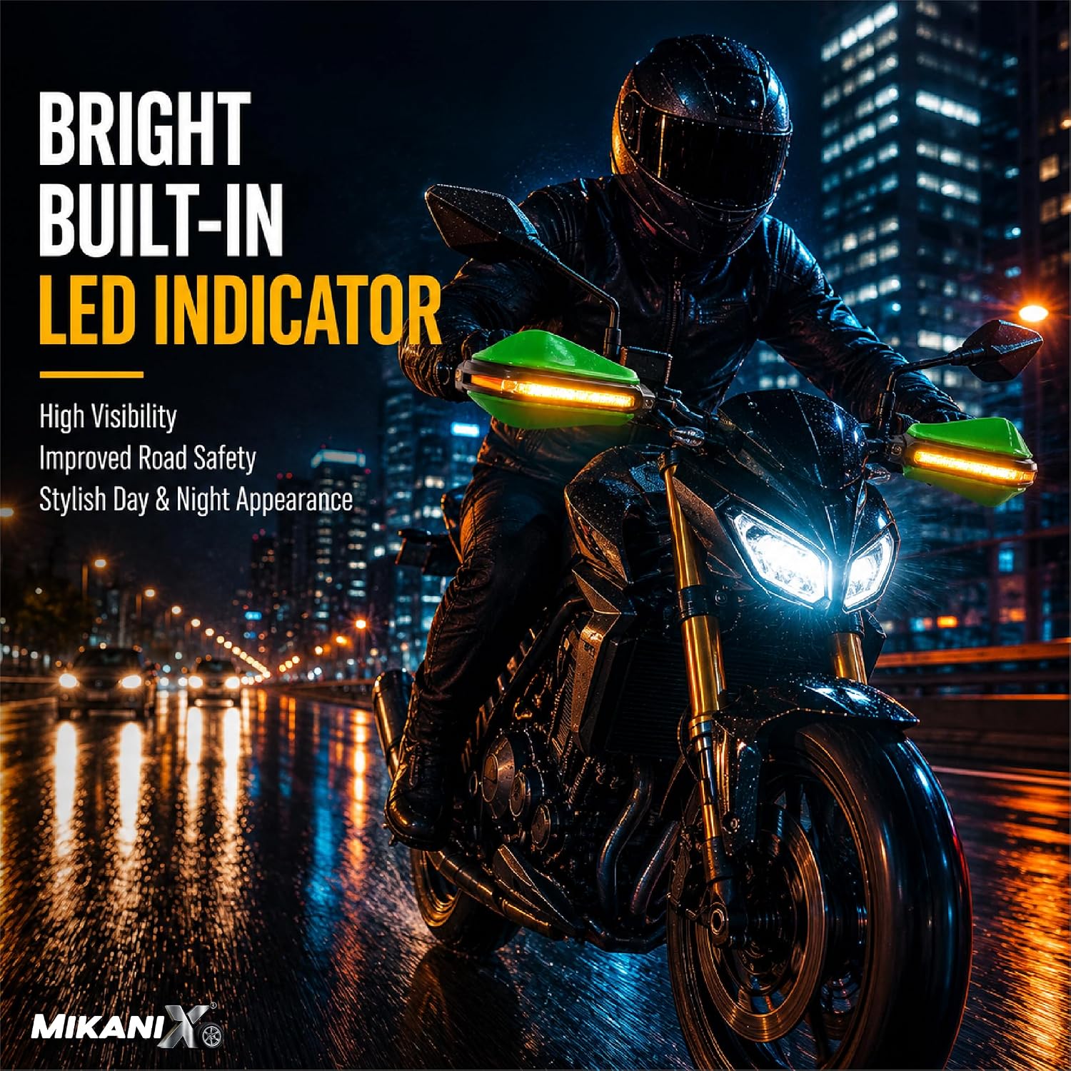 MIKANIX Universal Motorcycle Hand Guard with DRL LED Light | Brake & Clutch Lever Protector | Wind Deflector Hand Guard for All Bikes & Motorcycles