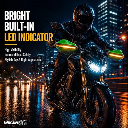 MIKANIX Universal Motorcycle Hand Guard with DRL LED Light | Brake & Clutch Lever Protector | Wind Deflector Hand Guard for All Bikes & Motorcycles