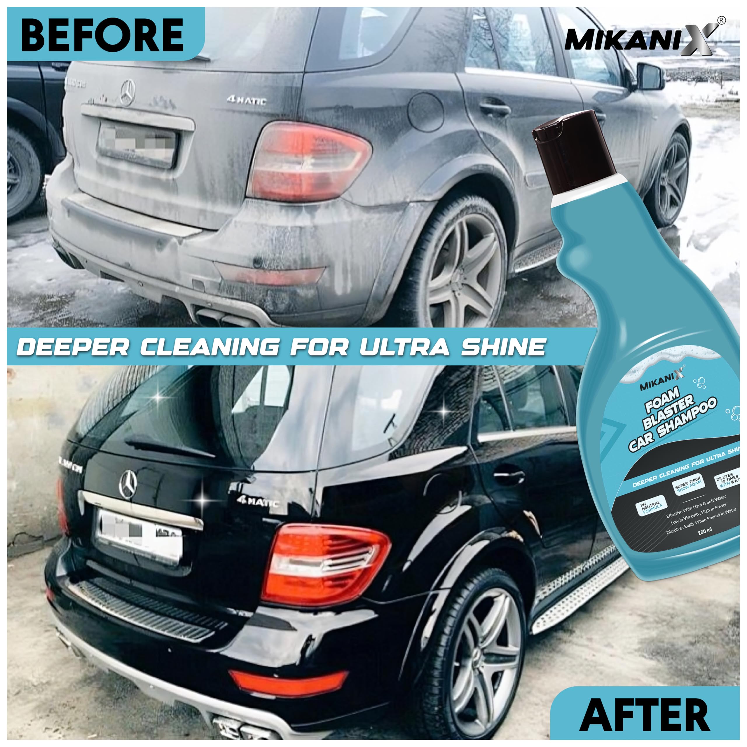 ‎OBEROI'S TRADERS Microfiber Cloth Wash Mitt Glove & Foam Blaster Car Wash Shampoo Combo | Concentrate Form With Thick Foam to Remove Dirt & Grime For Car & Bike Exterior Cleaning (Pack of 2)