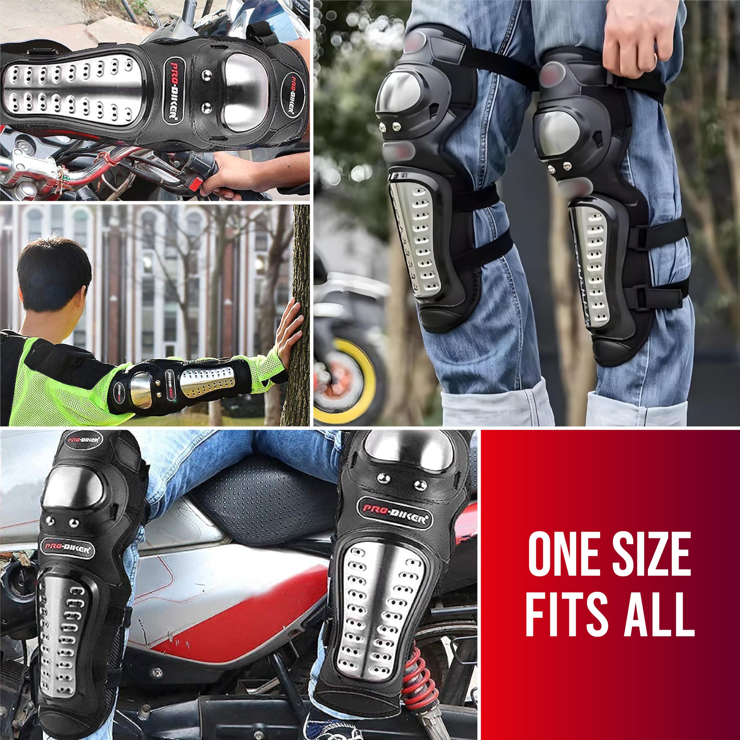 OBEROI'S TRADERS Knee Elbow Guard for Bikers & Riders Stainless Steel with ABS Plastic & Cushioning Pads | Protective Gear for Moto Sports, Skating | Heavy Duty Knee & Elbow Protection for Unisex