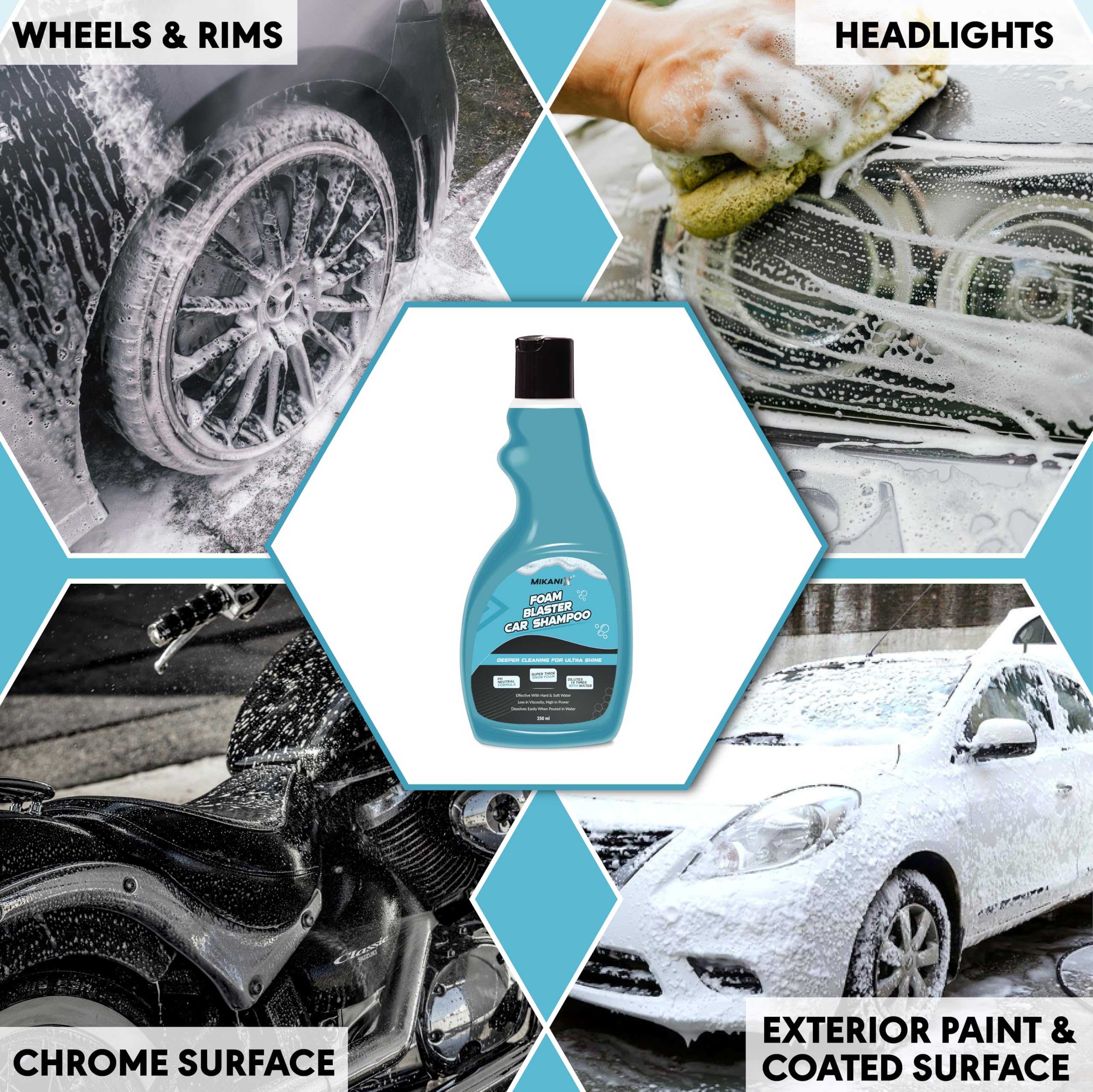 ‎OBEROI'S TRADERS Microfiber Cloth Wash Mitt Glove & Foam Blaster Car Wash Shampoo Combo | Concentrate Form With Thick Foam to Remove Dirt & Grime For Car & Bike Exterior Cleaning (Pack of 2)