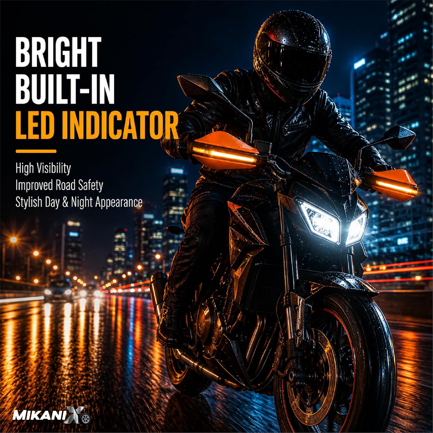 MIKANIX Universal Motorcycle Hand Guard with DRL LED Light | Brake & Clutch Lever Protector | Wind Deflector Hand Guard for All Bikes & Motorcycles