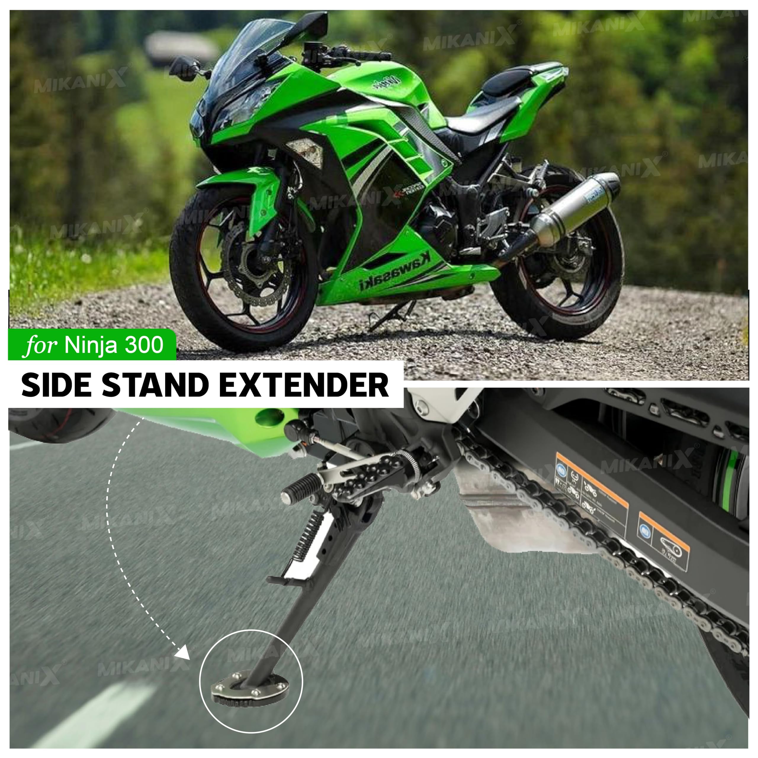 OBEROI'S TRADERS Premium Stainless Steel Side Stand Extender Replacement/Compatible with/for Kawasaki Ninja 300