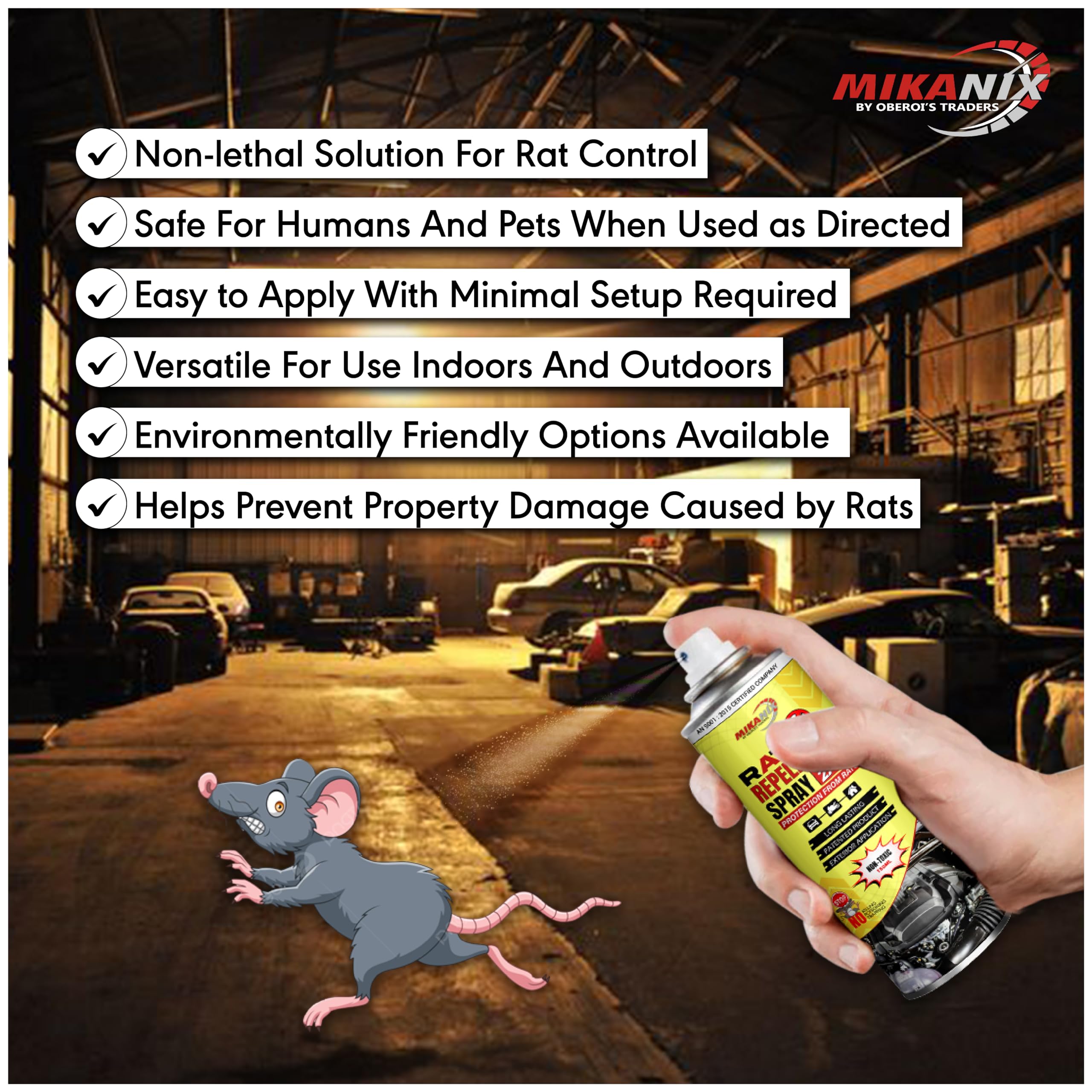 MIKANIX Rat Repellent Spray | Rodent Repellent For Home, Bike & Car | Protects Wires in Car, Bike and Home | For Storage Room | Engine Wiring & Home Wiring Protection (150 ML)