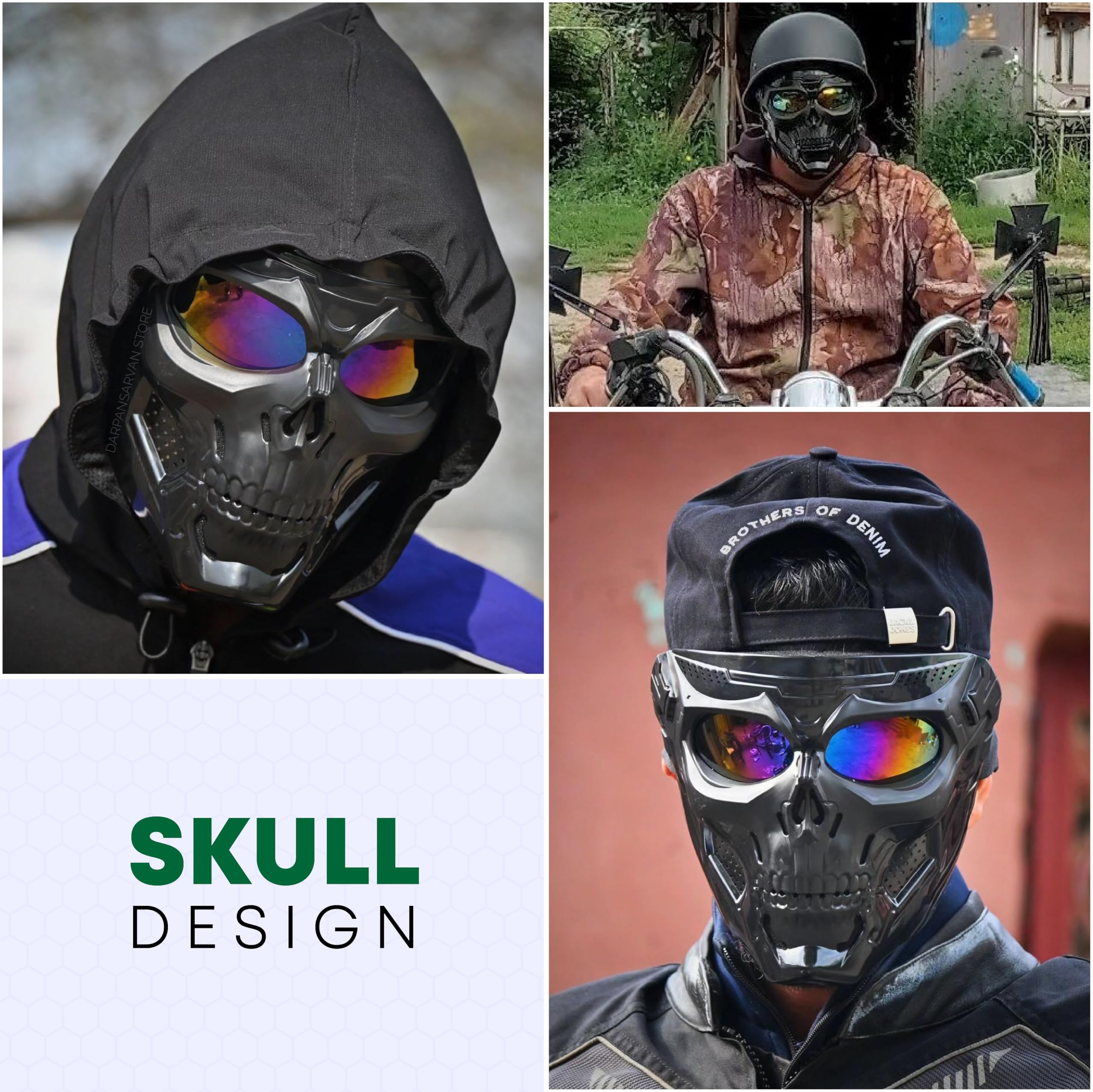 MIKANIX Skull Face Mask with Rainbow Goggle for Bike Riding, UV Protective Anti-Scratch Eyewear | Windproof Dust Shield for Cycling, Off-Road, Racing | Unisex Motorcycle Face Cover