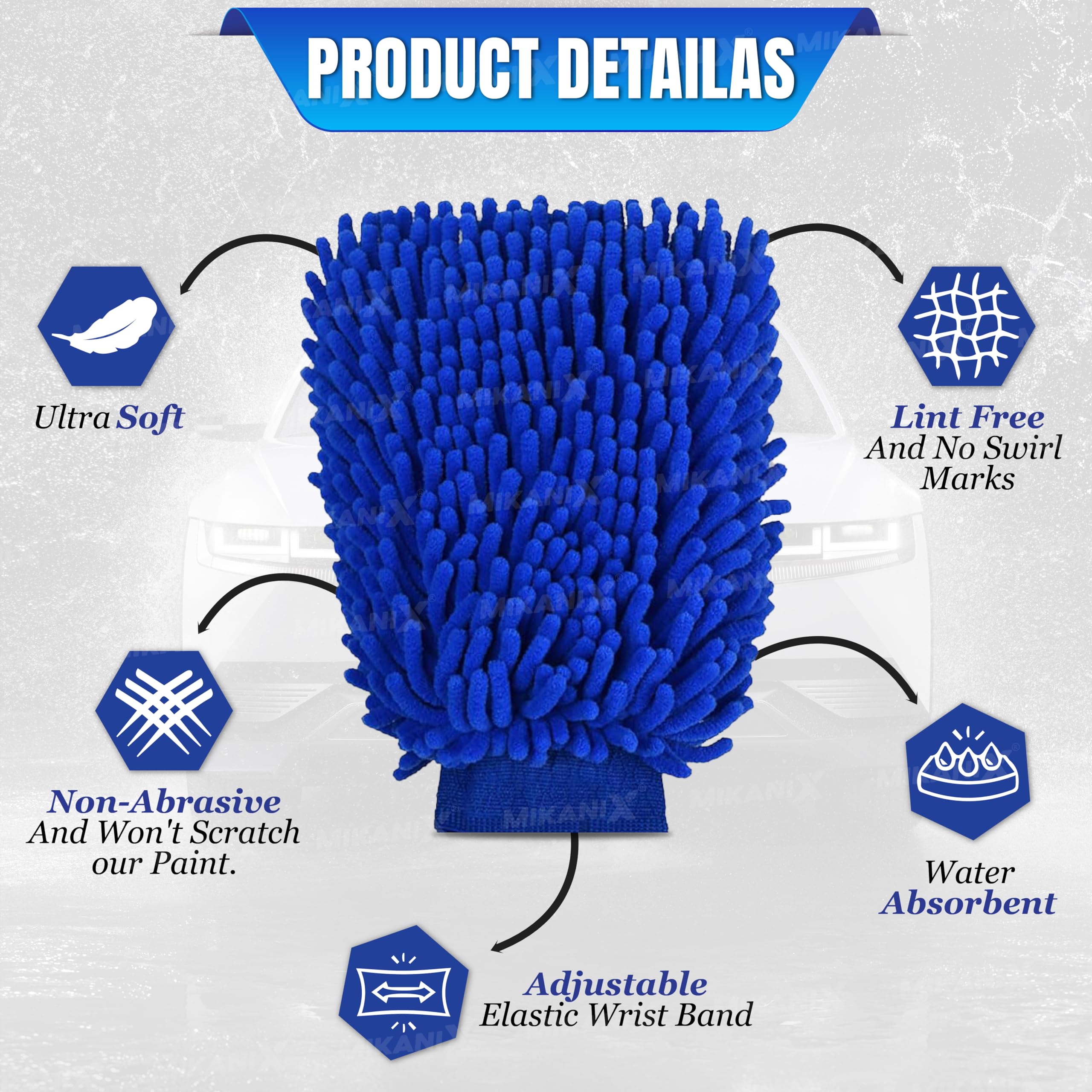 ‎OBEROI'S TRADERS Microfiber Cloth Wash Mitt Glove & Foam Blaster Car Wash Shampoo Combo | Concentrate Form With Thick Foam to Remove Dirt & Grime For Car & Bike Exterior Cleaning (Pack of 2)